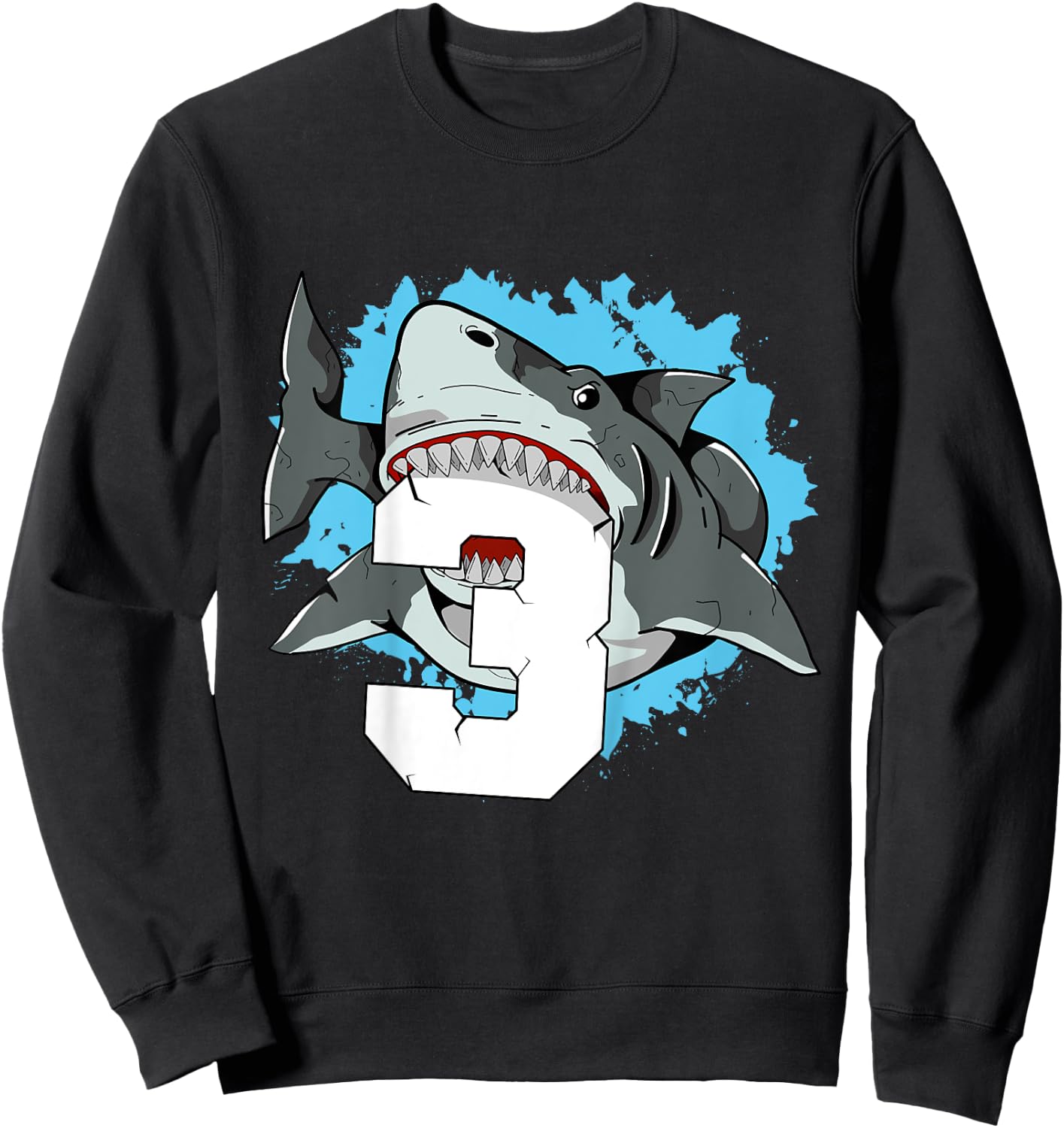 Kids Shark 3rd Birthday 3 Three Shark Toddlers Boy Sweatshirt - Sweatshirt | Black