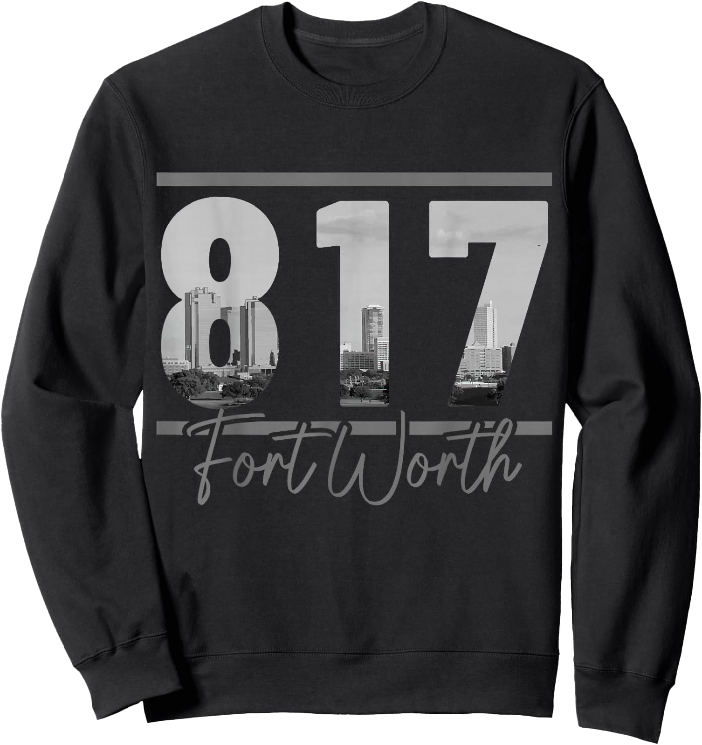 Fort Worth 817 Area Code Skyline Texas Pride Vintage Sweatshirt - Sweatshirt | Black