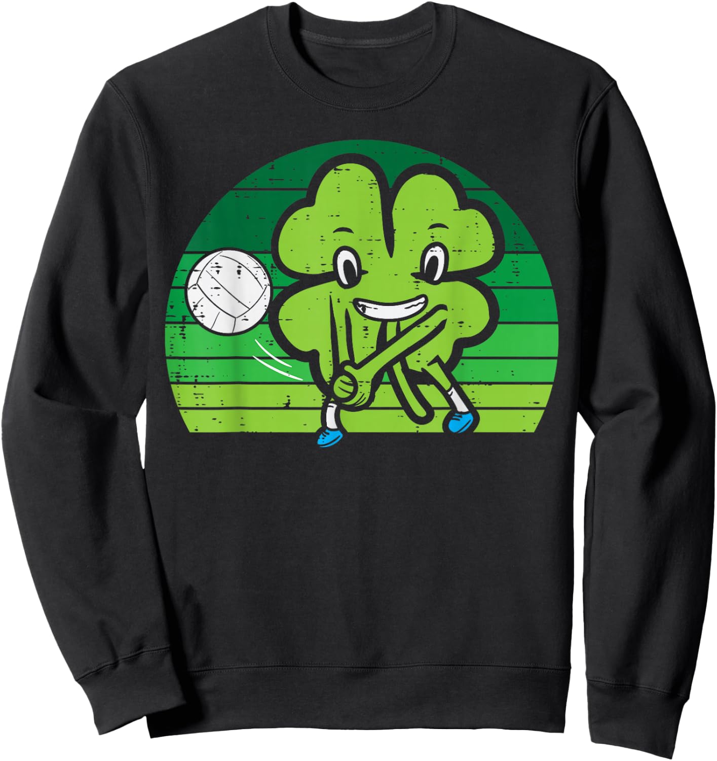 Shamrock Playing Volleyball St Patricks Day Boys Girls Kids Sweatshirt - Sweatshirt | Black