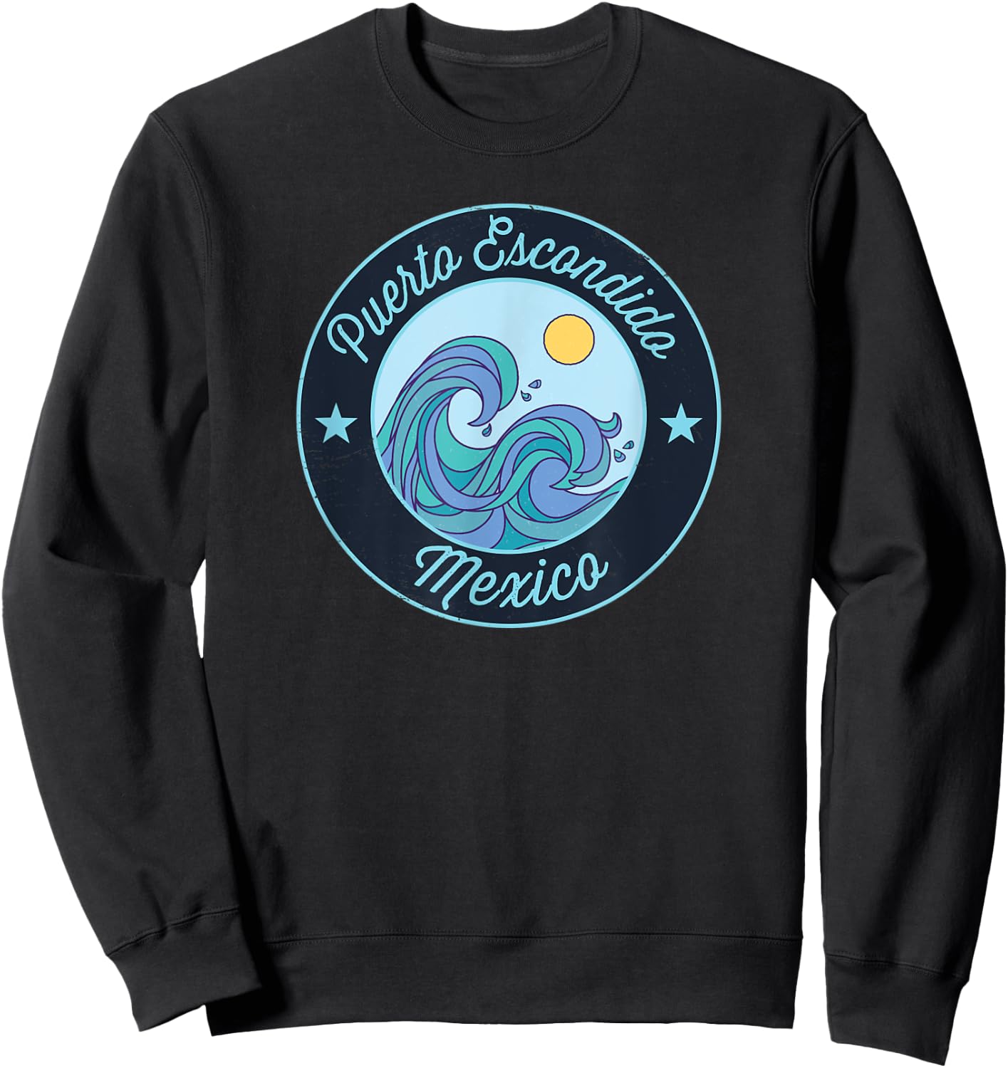 Puerto Escondido Mexico Souvenir Nautical Surfer Graphic Sweatshirt - Sweatshirt | Black