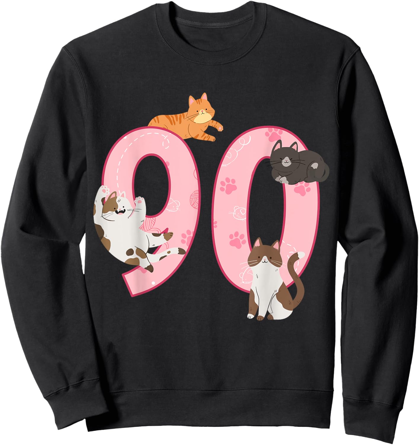 90th Birthday Girl Cat Theme 90 Year Old B-Day Party Sweatshirt - Sweatshirt | Black