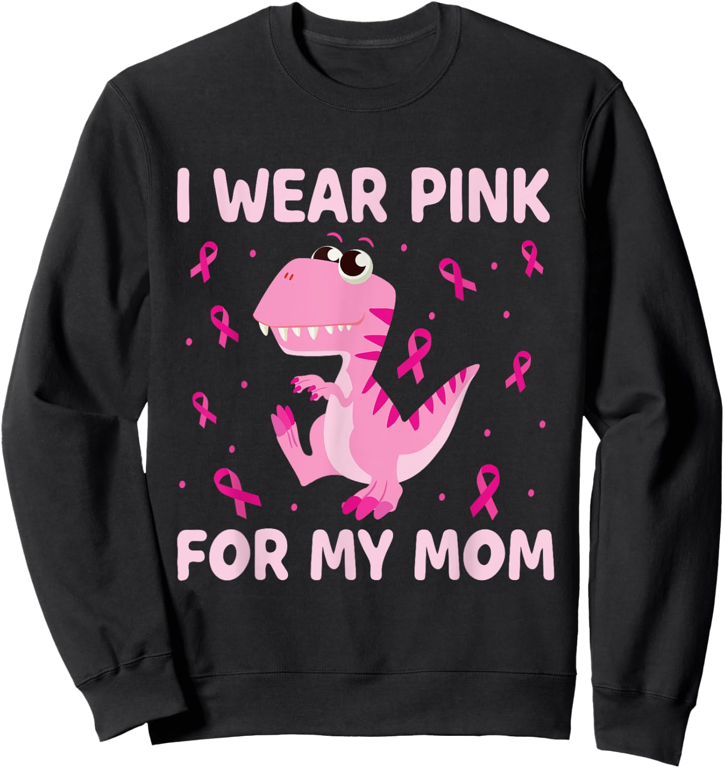 I Wear Pink For My Mom Dinosaur Breast Cancer Kids Boys Sweatshirt - Sweatshirt | Black