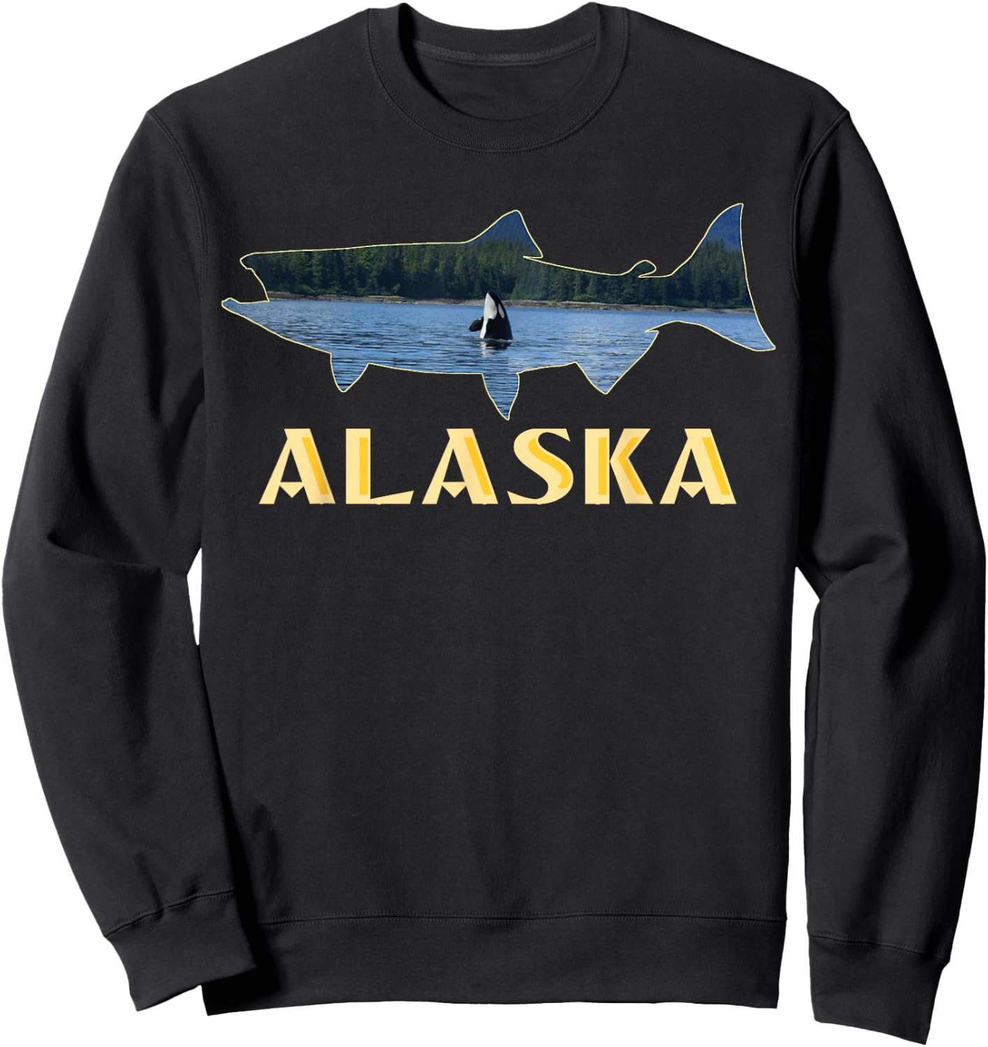 Alaska King Salmon Fishing Vacation Fisherman Orca Whale Sweatshirt - Sweatshirt | Black