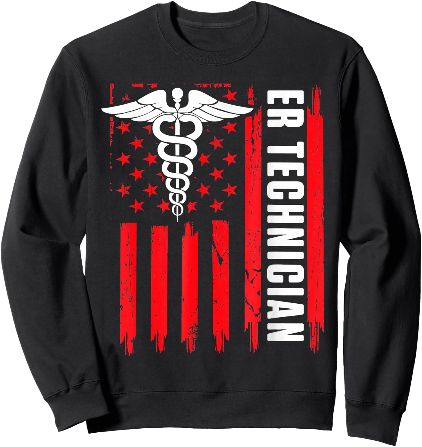 ER Technician Brain Emergency Room Tech American Flag Women Men Sweatshirt - Sweatshirt | Black
