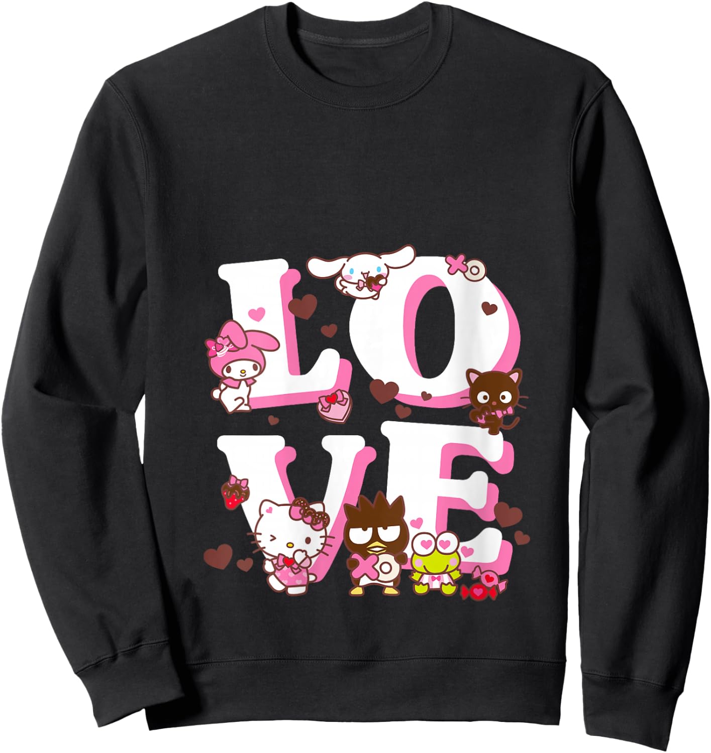 Women's Hello Kitty Valentine's Day Love Cute Sanrio Friends V-Neck Sweatshirt - Sweatshirt | Black
