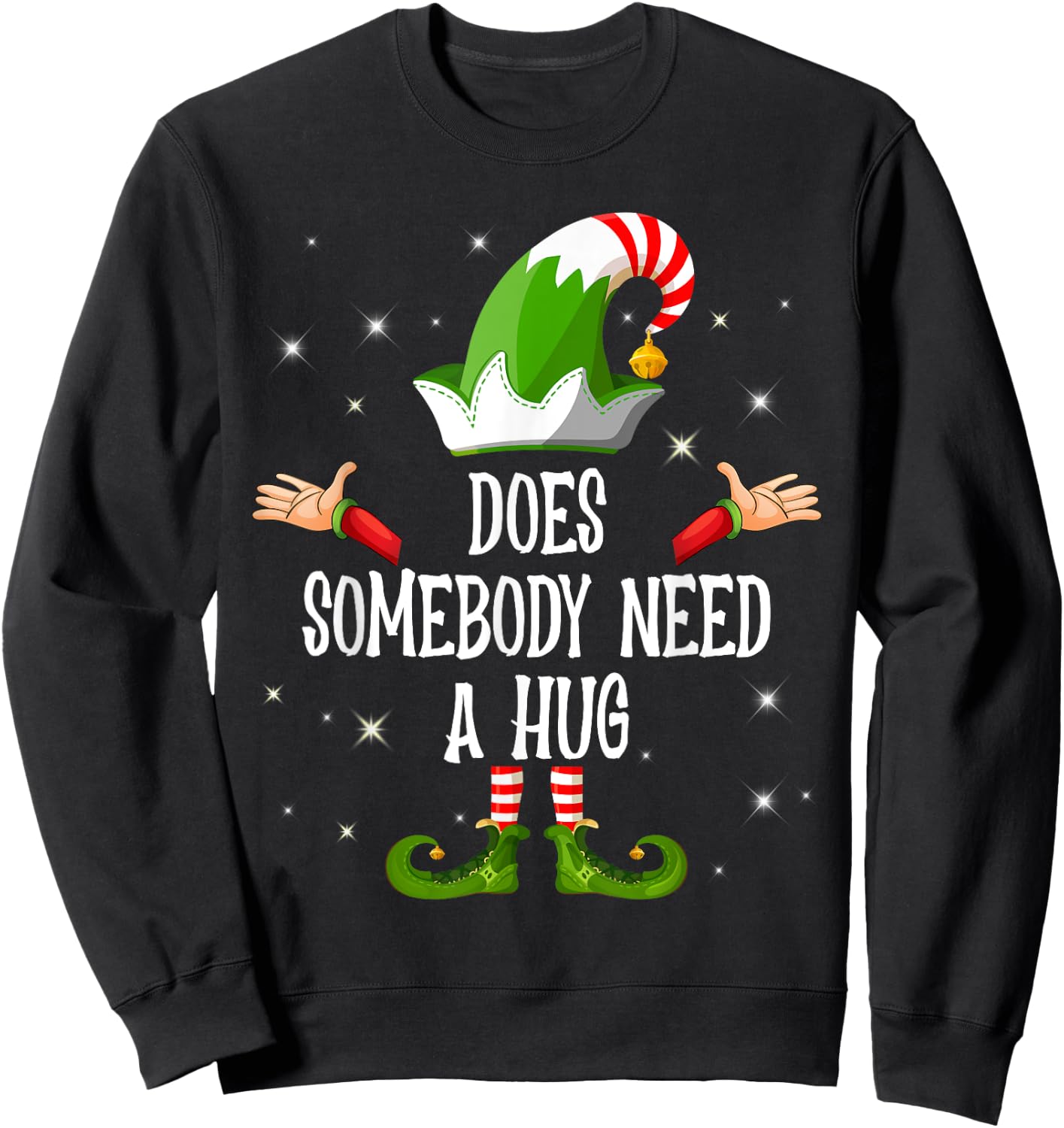 Does Somebody Need A Hug Elf Family Matching Group Christmas Sweatshirt - Sweatshirt | Black