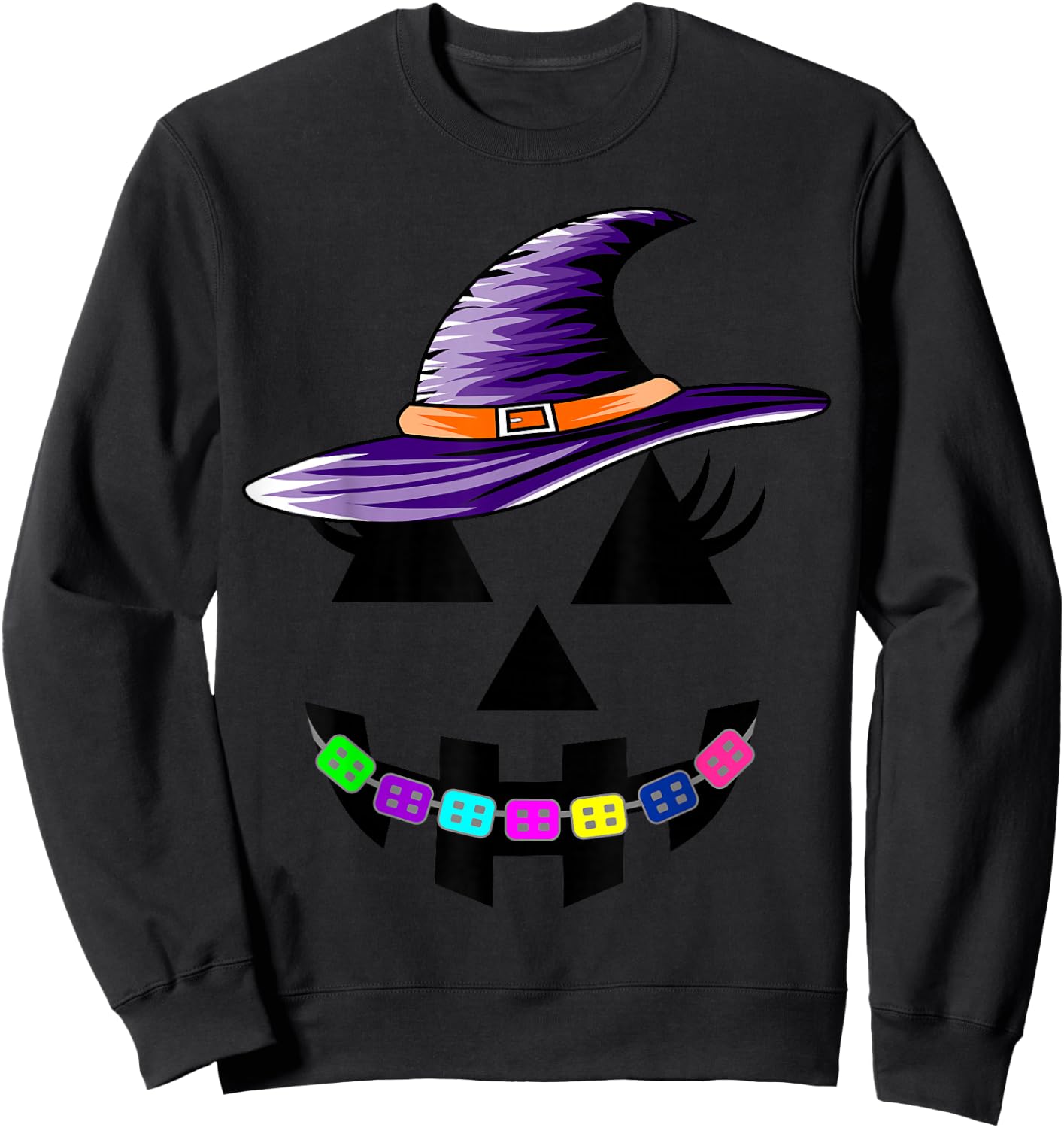 Halloween Pumpkin with Braces Orthodontist Costume Kids Sweatshirt - Sweatshirt | Black