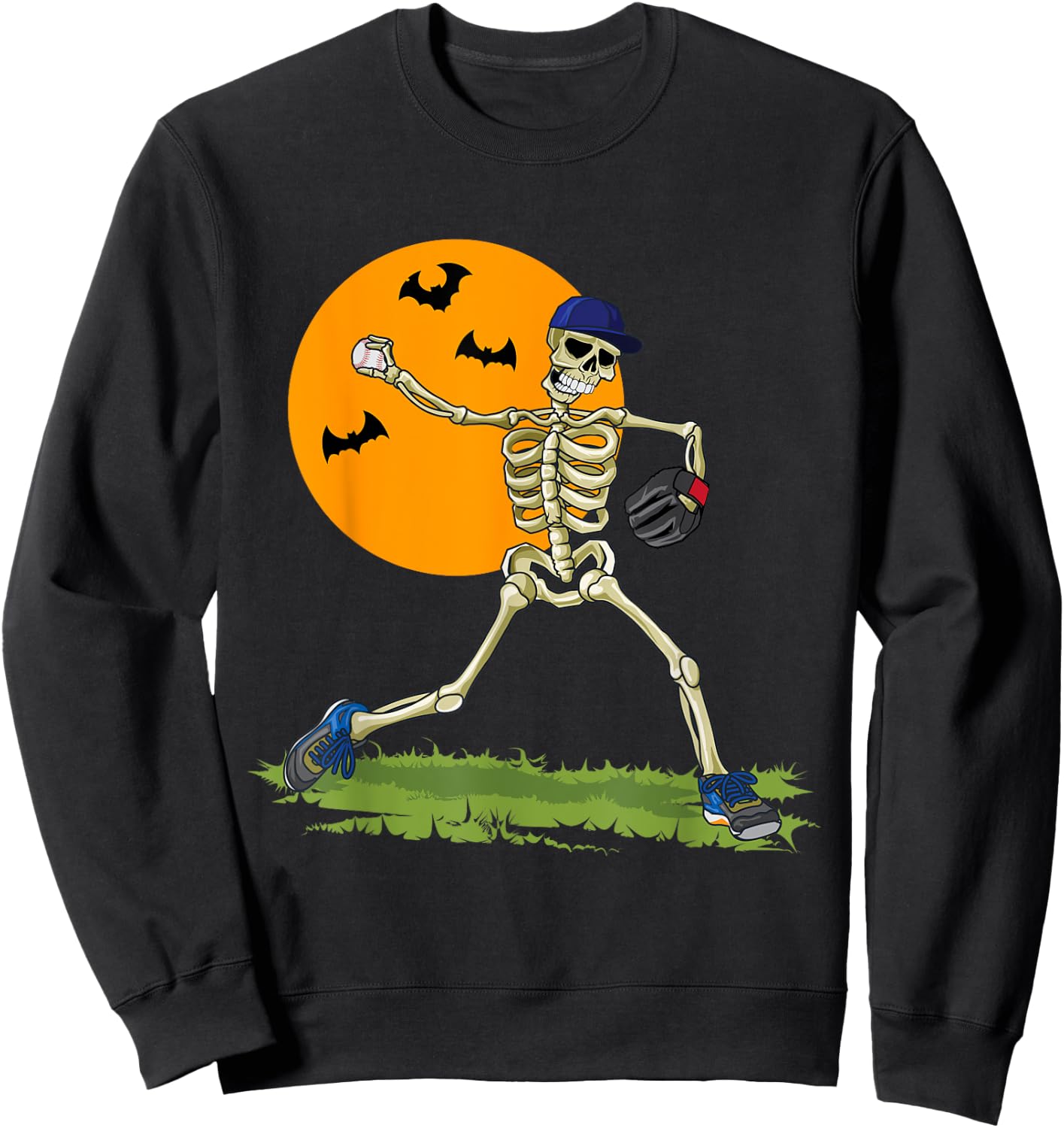 Baseball Skeleton Halloween Men Boys Baseball Halloween Sweatshirt - Sweatshirt | Black