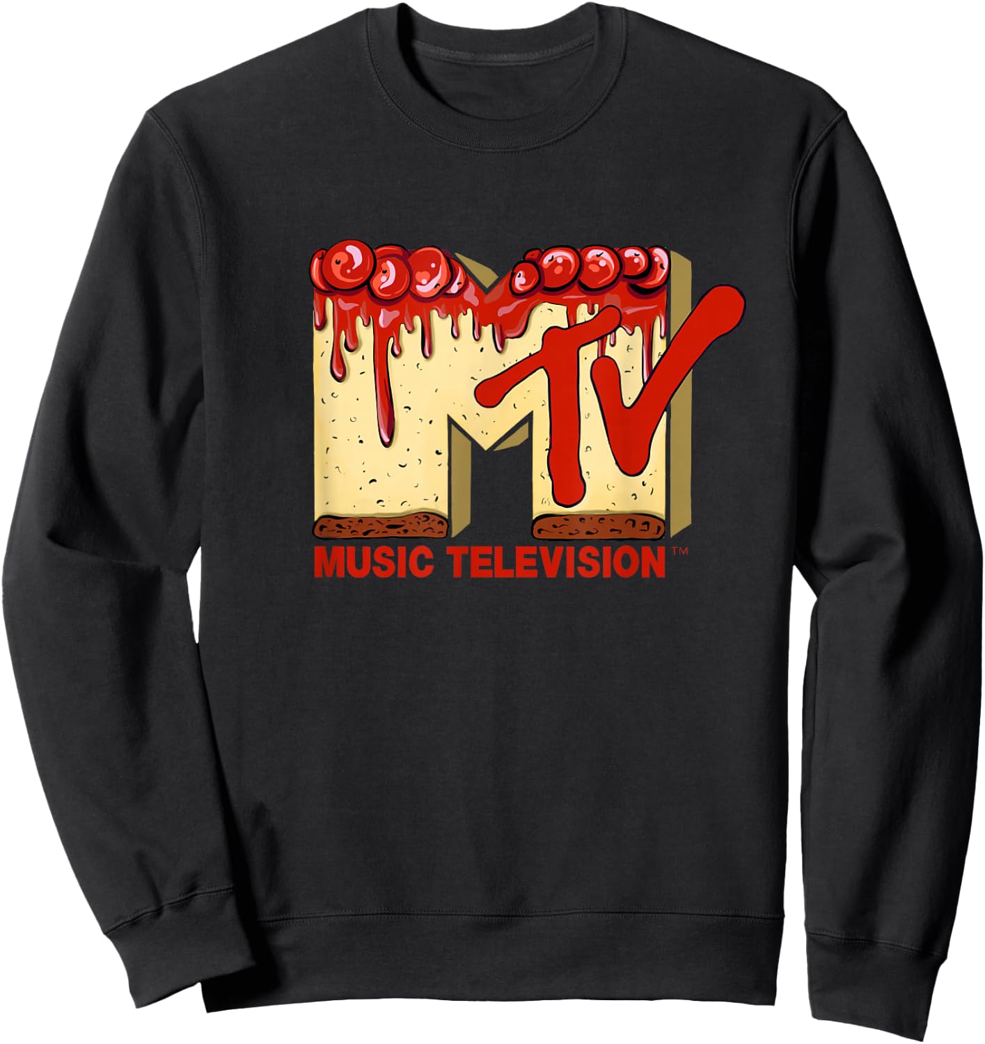 Original MTV Logo with a tasty cherry pie cake Sweatshirt - Sweatshirt | Black
