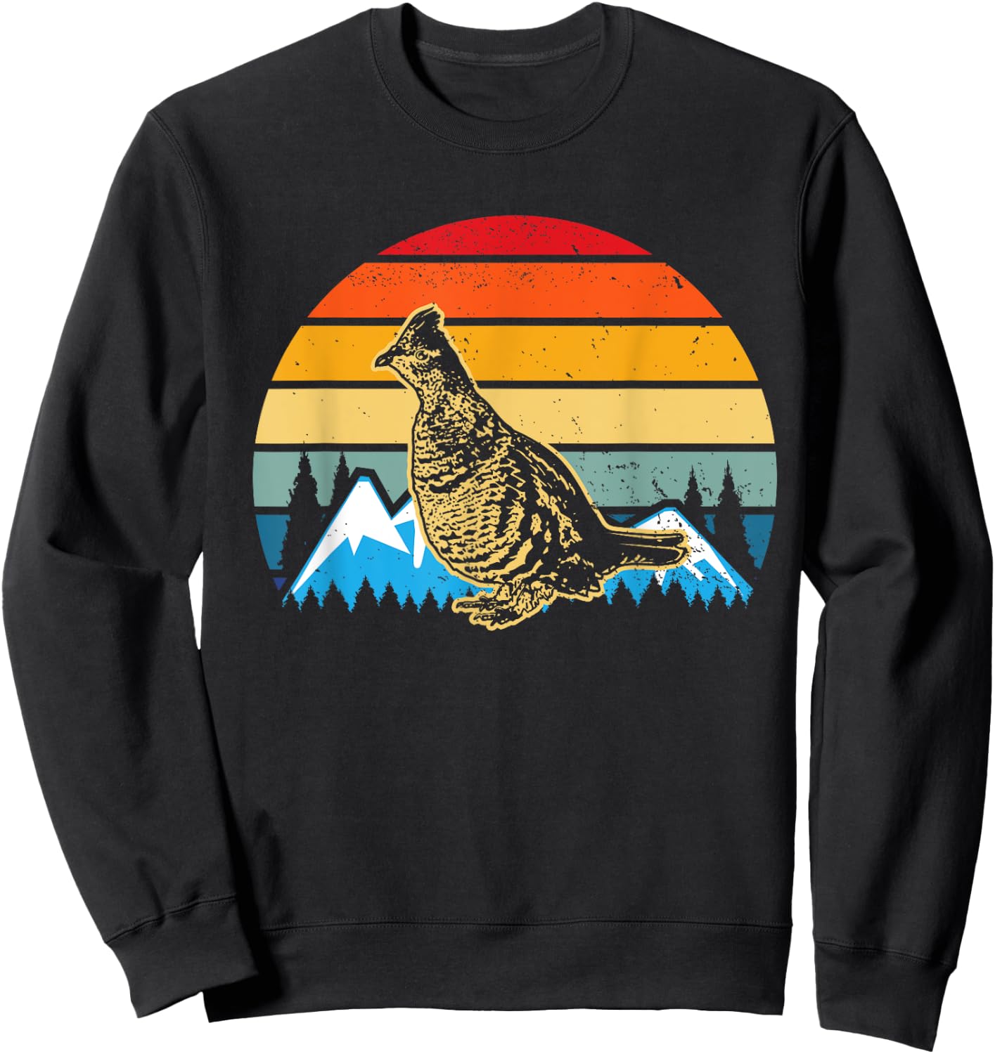 Hunting Ruffed Grouse bird- retro sunset and Hunter Sweatshirt - Sweatshirt | Black