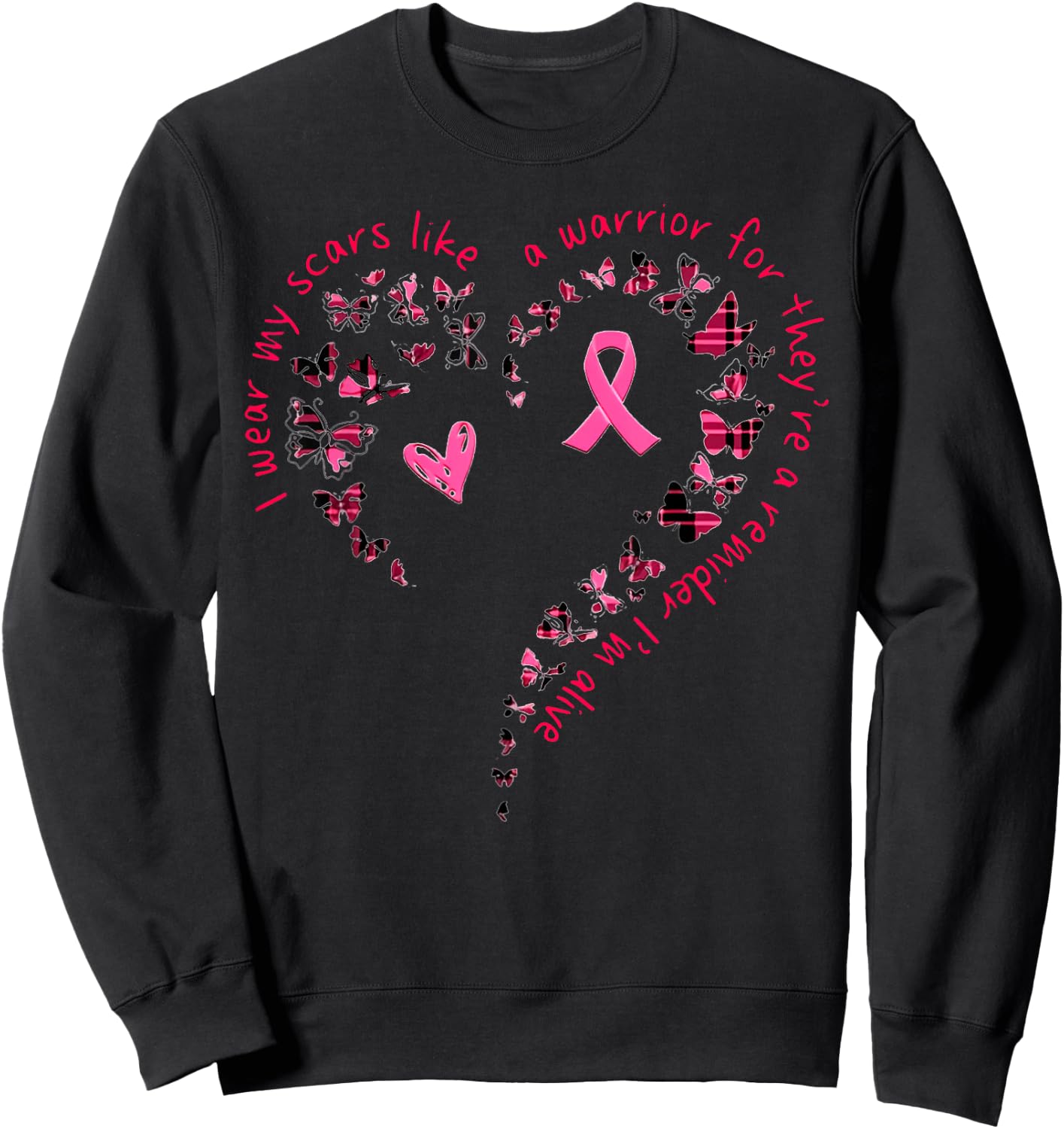 Butterfly Heart I Wear My Scars Like A Warrior Breast Cancer Sweatshirt - Sweatshirt | Black