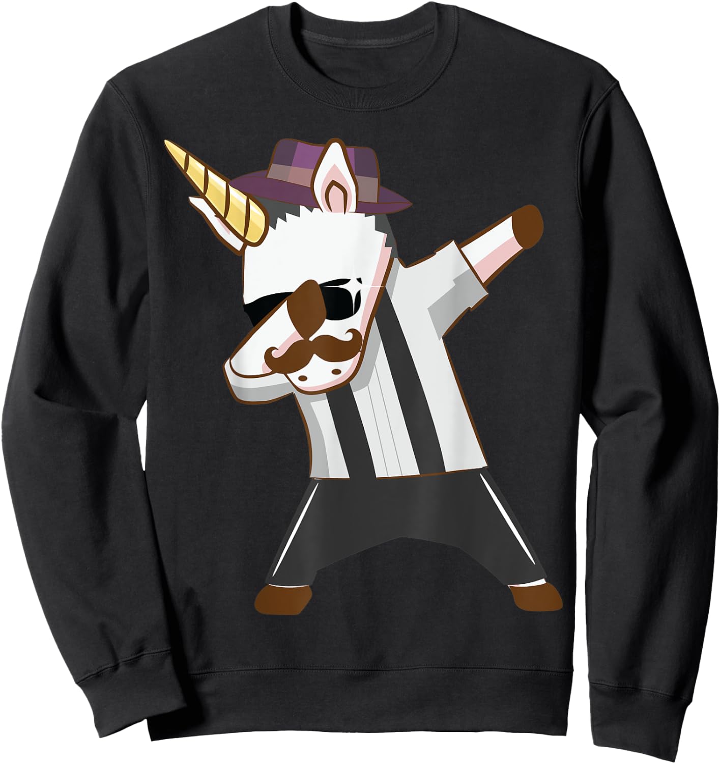 Unicorn Shirt , Funny Mustache Unicorn Dabbing Shirt Sweatshirt - Sweatshirt | Black