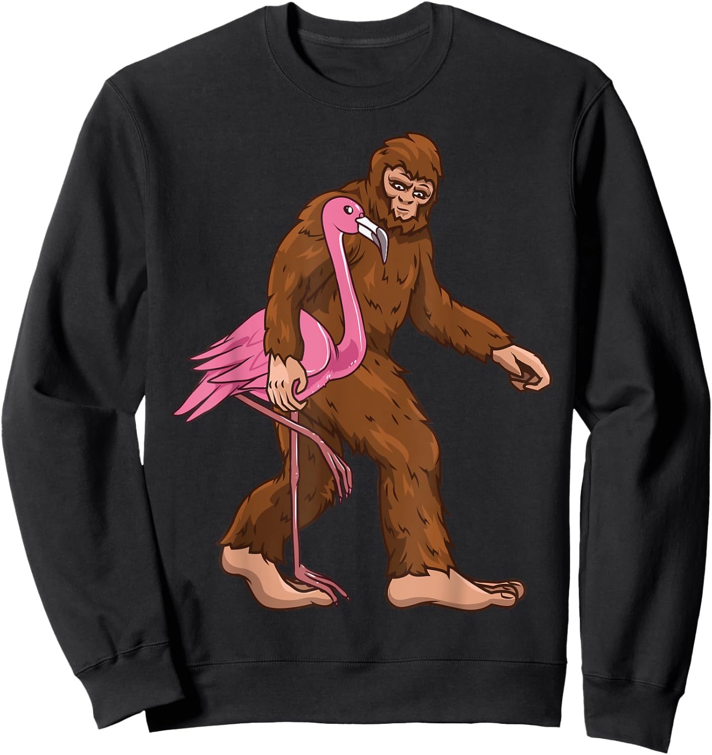 Bigfoot Flamingo Bird Sasquatch Men Women Funny Sweatshirt - Sweatshirt | Black