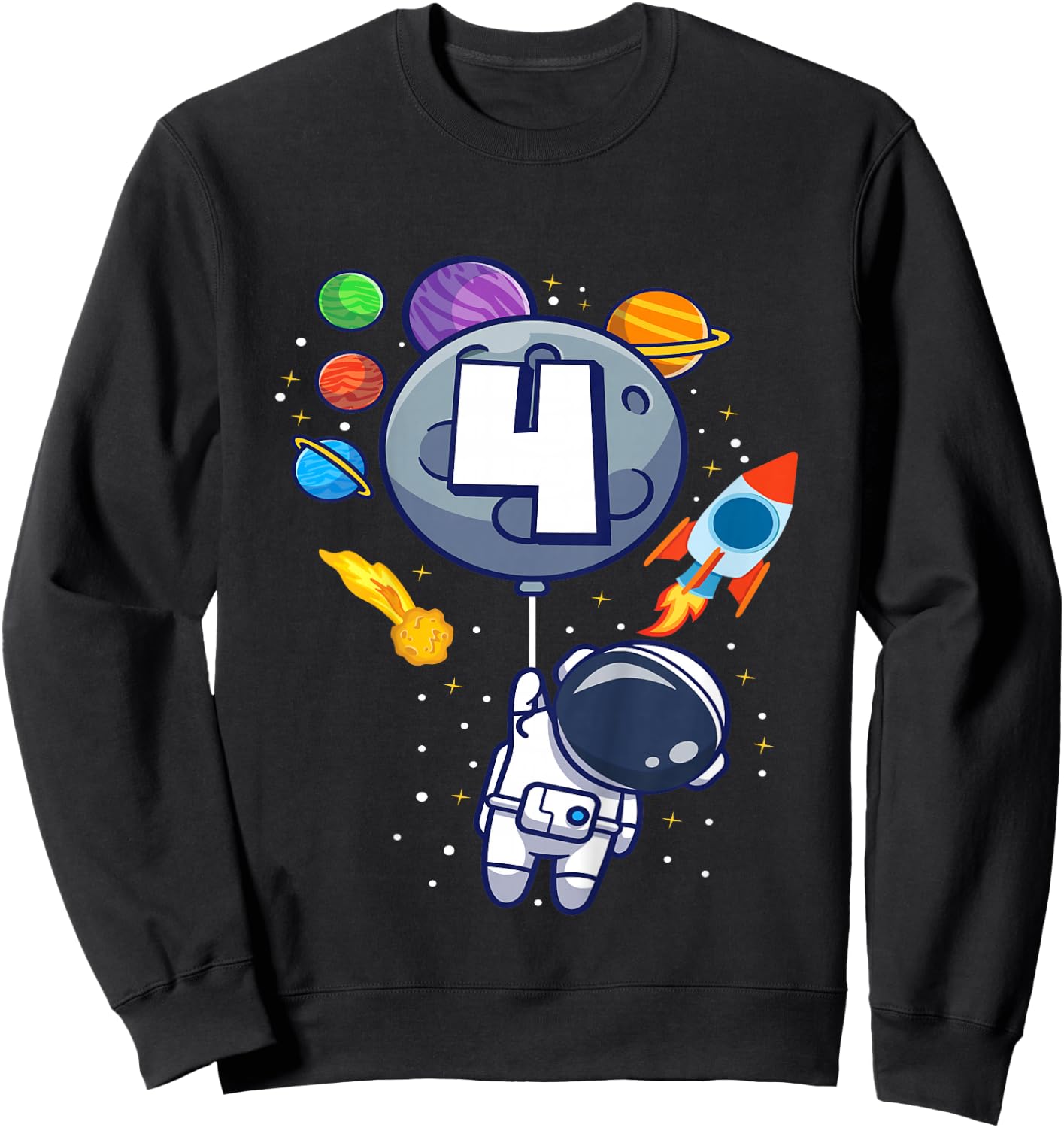 4th Birthday Astronaut 4 Year Old Birthday Boy Sweatshirt - Sweatshirt | Black