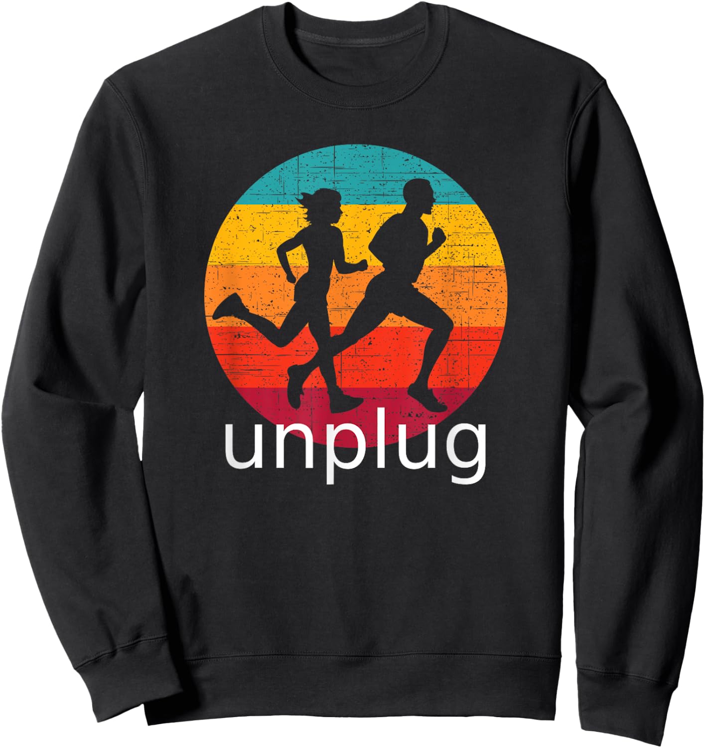 Vintage Running Unplug over Retro Sunset Sweatshirt - Sweatshirt | Black