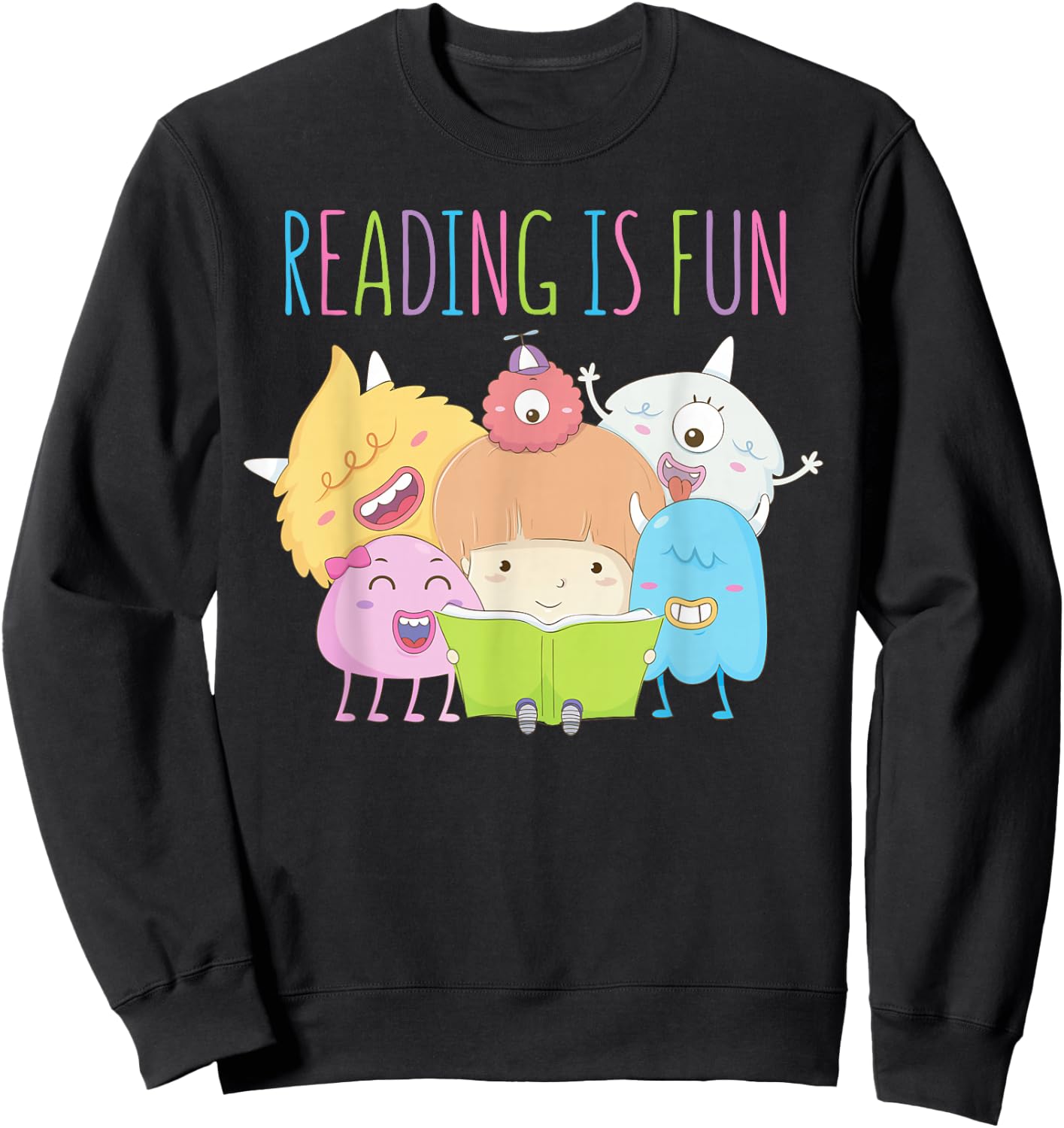 Reading Teacher Reading is Fun Monster Book Lover Fun Kids Sweatshirt - Sweatshirt | Black