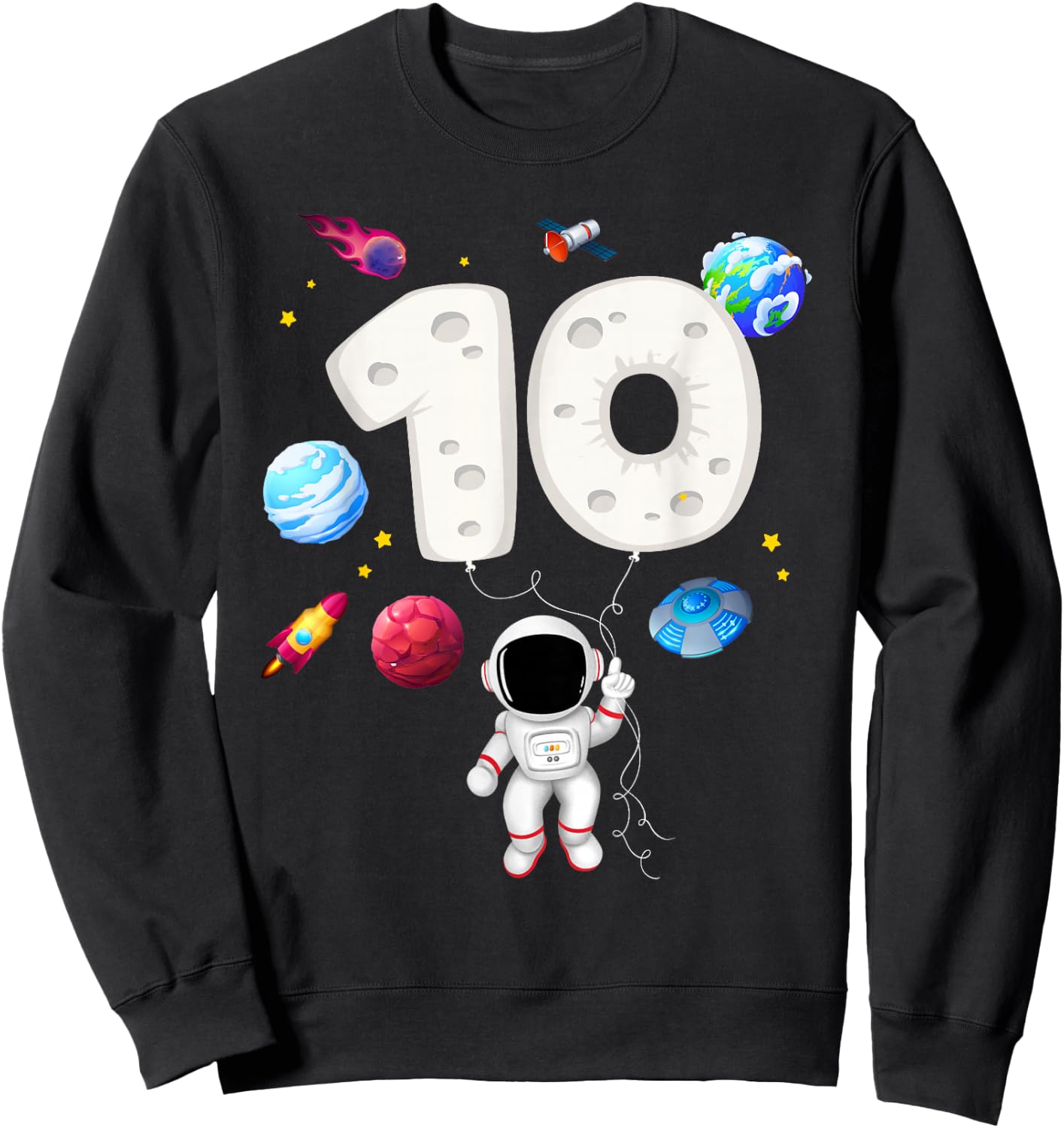 10th Astronaut Birthday Party 10 Years Old Space Costume Sweatshirt - Sweatshirt | Black