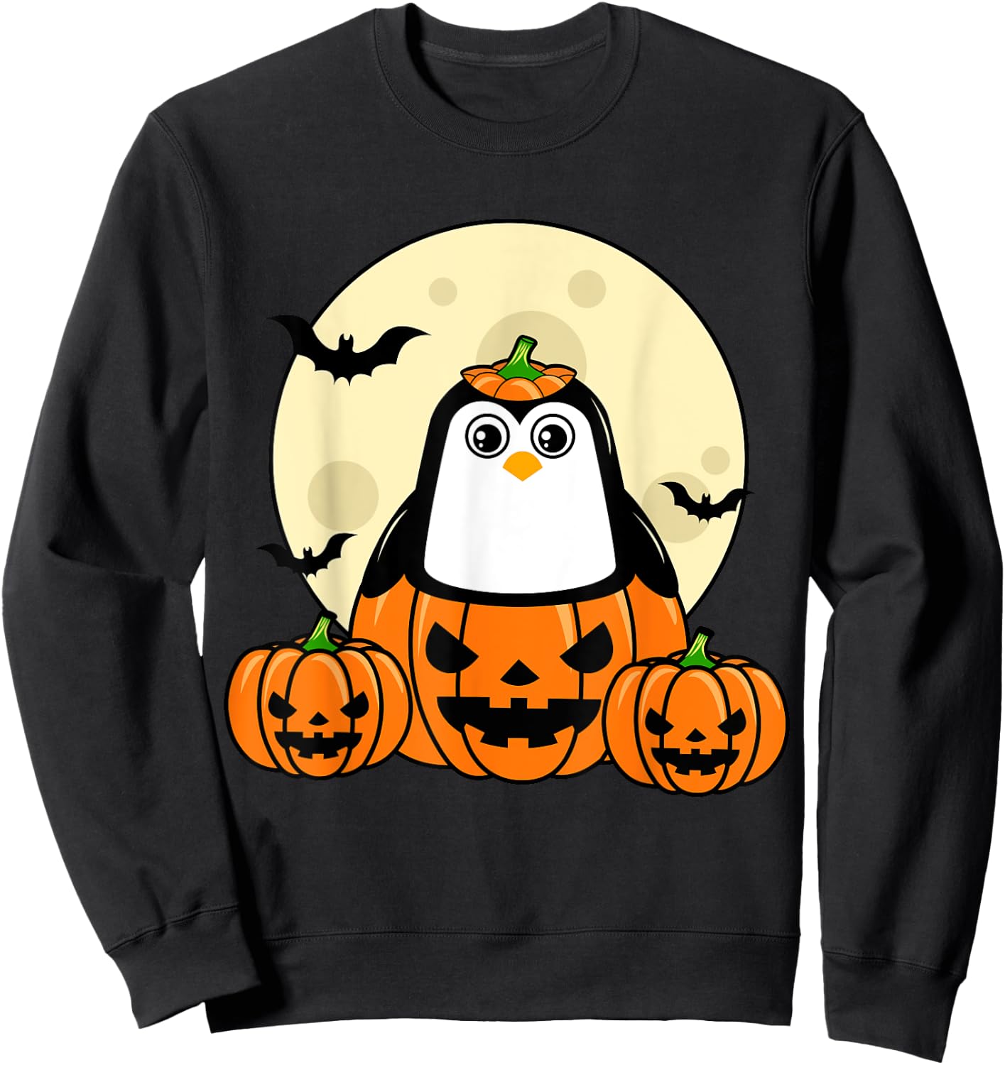 Penguin Pumpkin Moon Bats Costume Cute Easy Halloween Idea Sweatshirt - Sweatshirt | Black