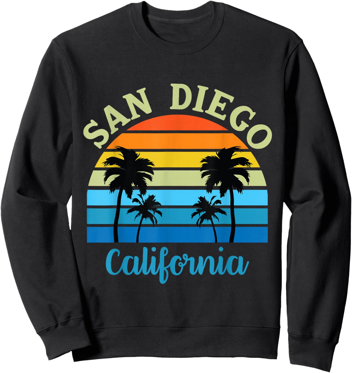 San Diego CA Palm Trees California Souvenir Retro Vintage Sweatshirt - Sweatshirt | Black