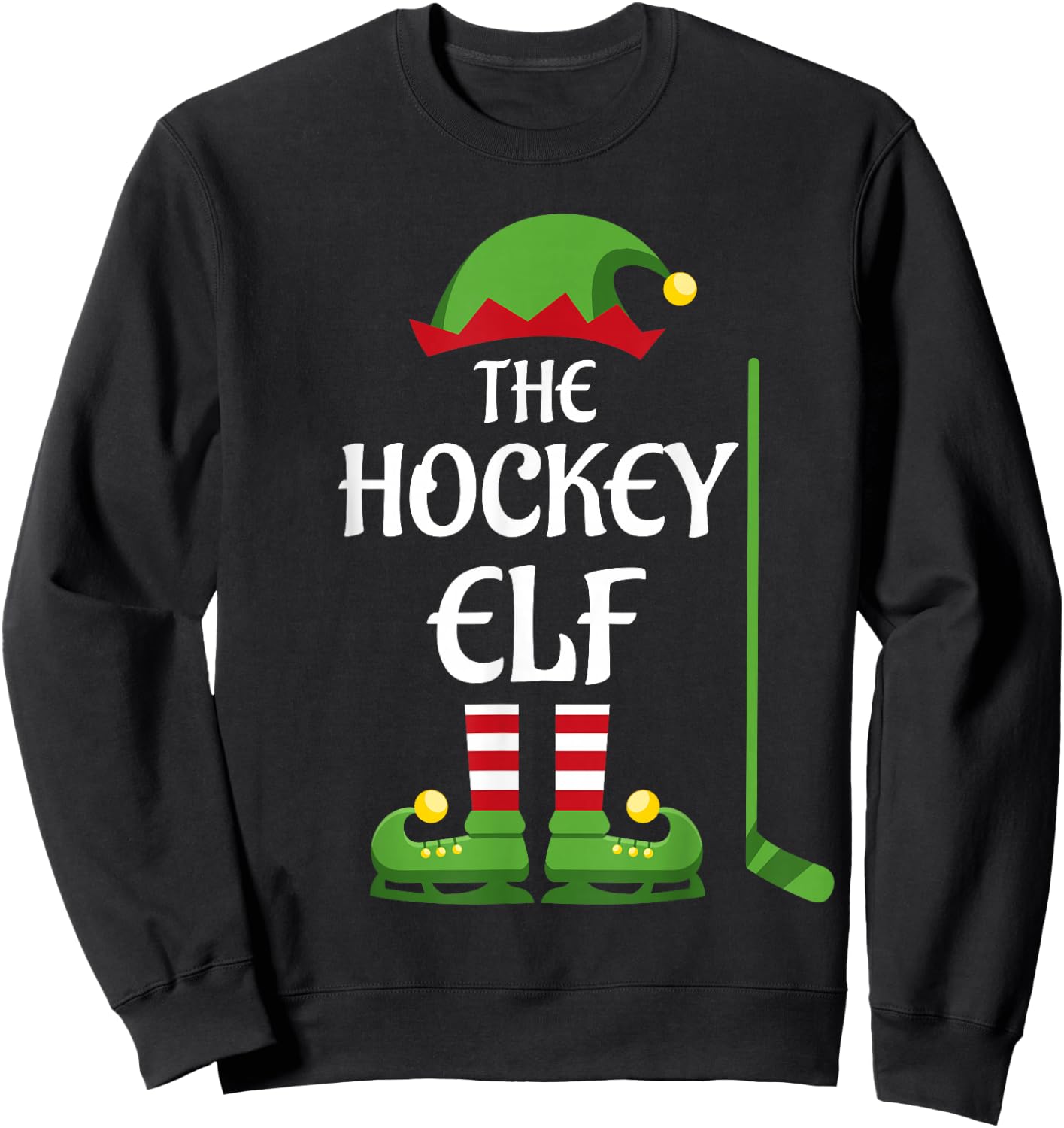Hockey Elf Family Matching Group Christmas Sporty Sweatshirt - Sweatshirt | Black