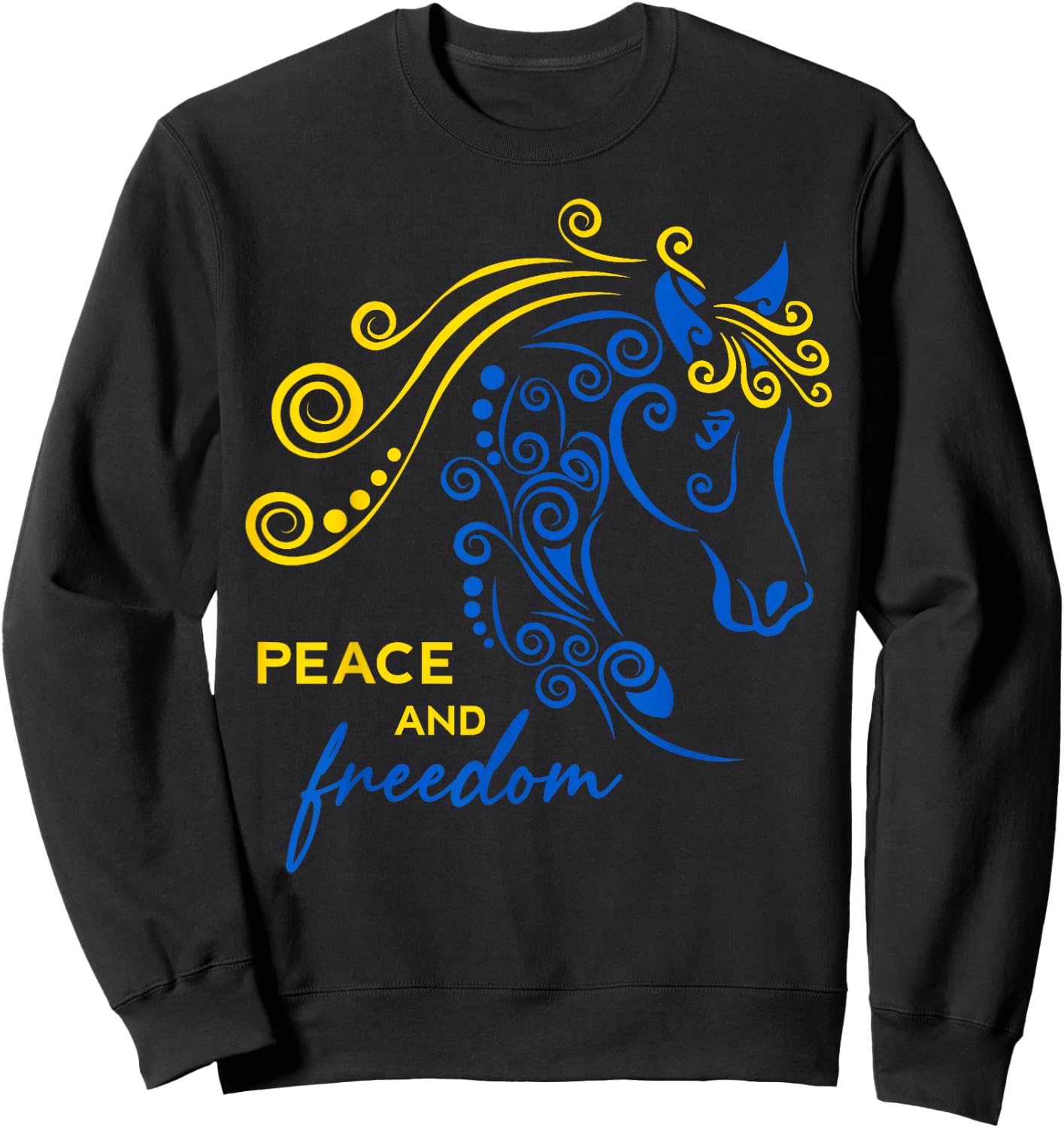 Ukraine Peace and Freedom Ukrainian Horse Flag Blue Yellow Sweatshirt - Sweatshirt | Black