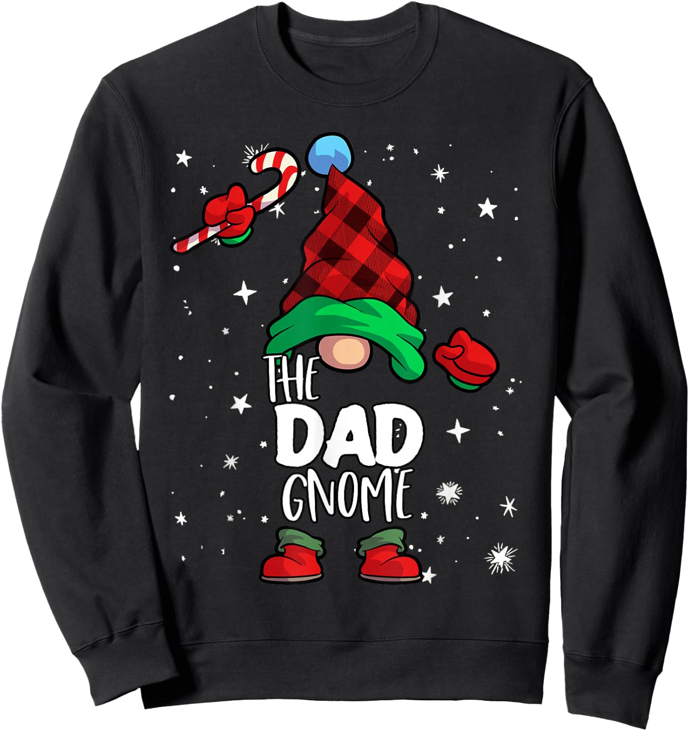 Dad Gnome Red Buffalo Plaid Matching Family Christmas Sweatshirt - Sweatshirt | Black