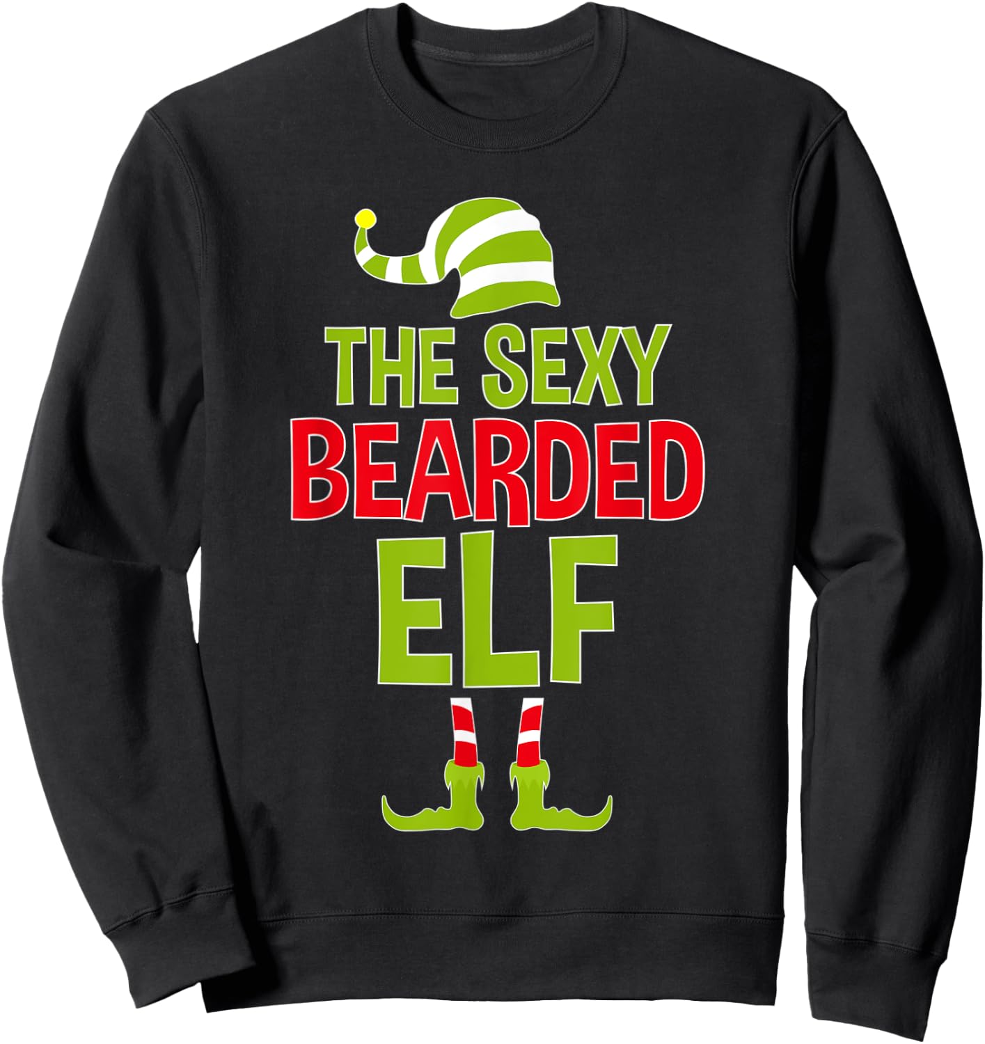 The Sexy Bearded Elf Matching Family Christmas Bearded Sweatshirt - Sweatshirt | Black