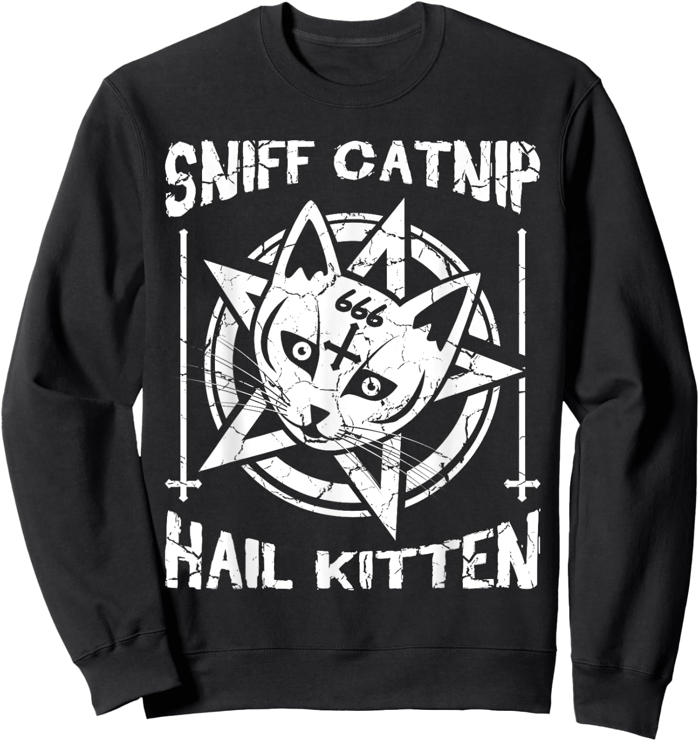 Sniff Catnip Hail Kitten Death Metal Cat Black Heavy Rock Men Women Sweatshirt - Sweatshirt | Black
