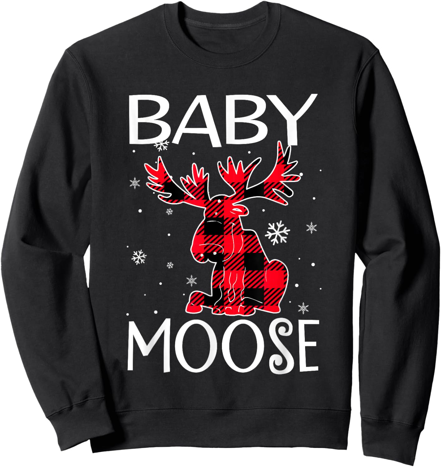 Baby Moose Red Plaid Matching Christmas Pajamas Family Xmas Sweatshirt - Sweatshirt | Black