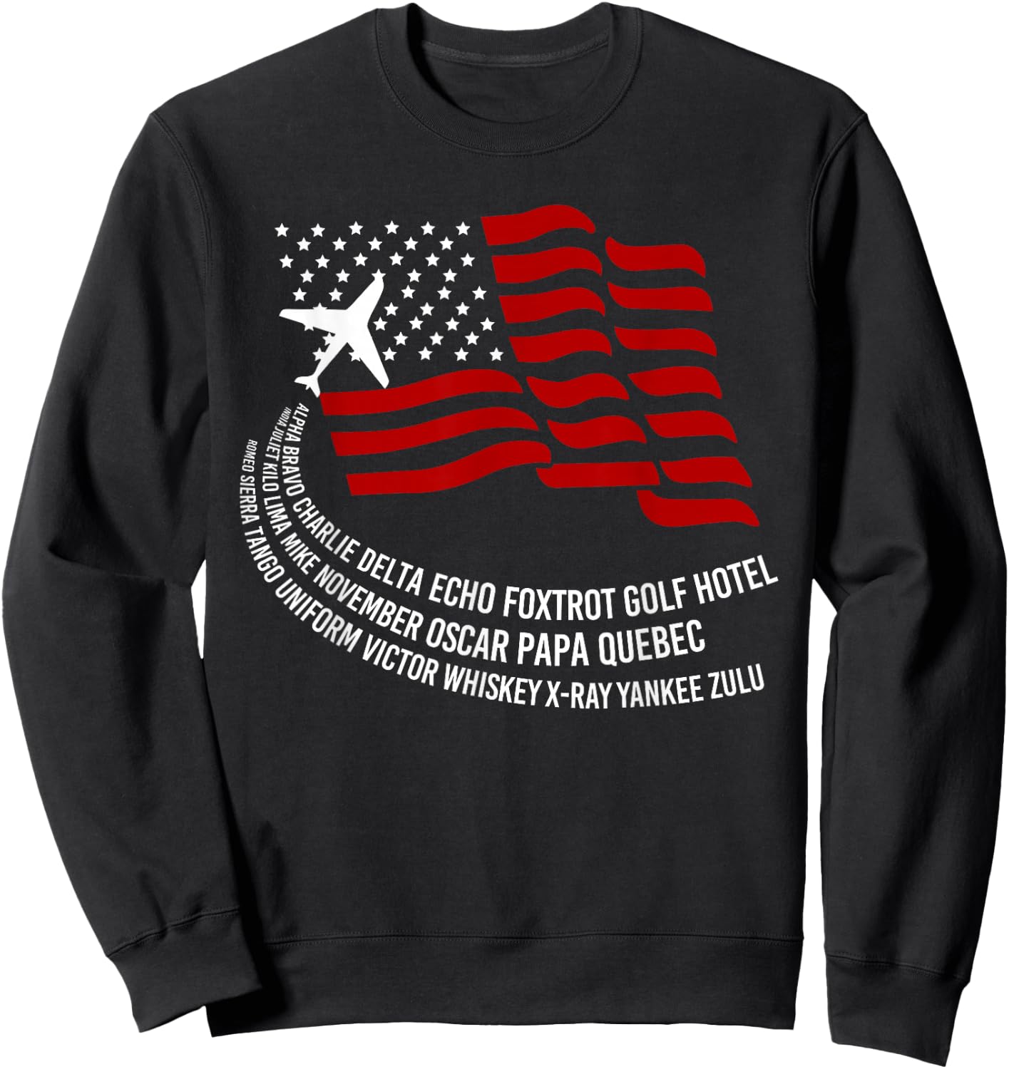 Phonetic Alphabet | American Pilot Airplane USA Flag Shirt Women Men Sweatshirt - Sweatshirt | Black