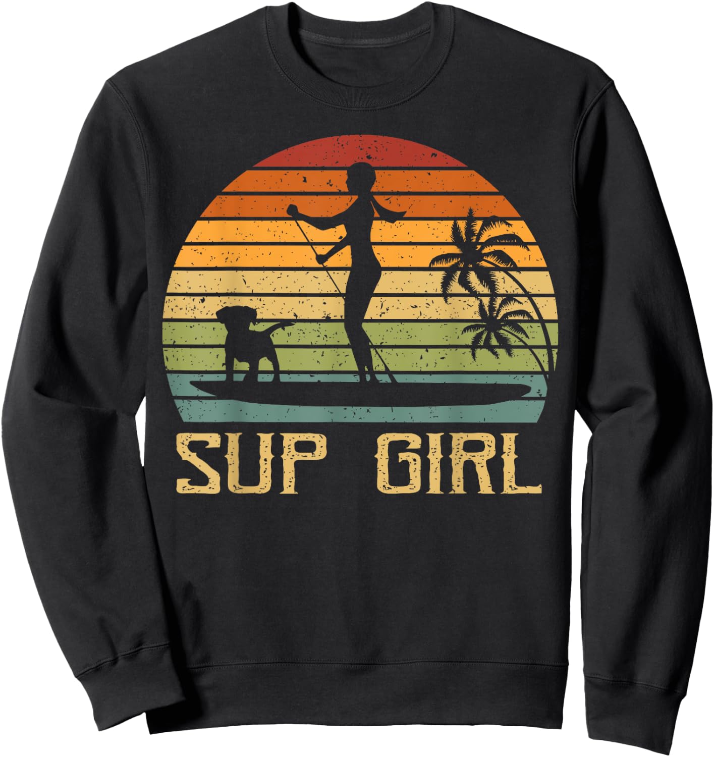 Retro Sup Girl Dog Paddling Paddle Board SUP Water Sports Sweatshirt - Sweatshirt | Black