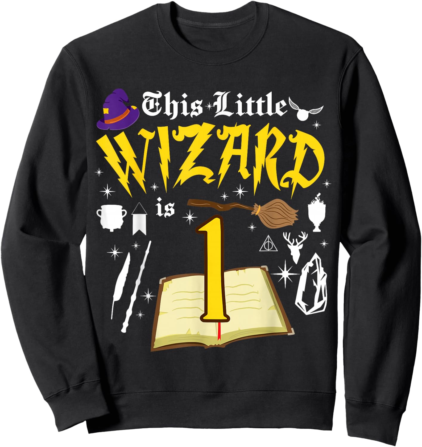1st Birthday Wizard Magic 1 Year Old Funny B-Day Matching Sweatshirt - Sweatshirt | Black