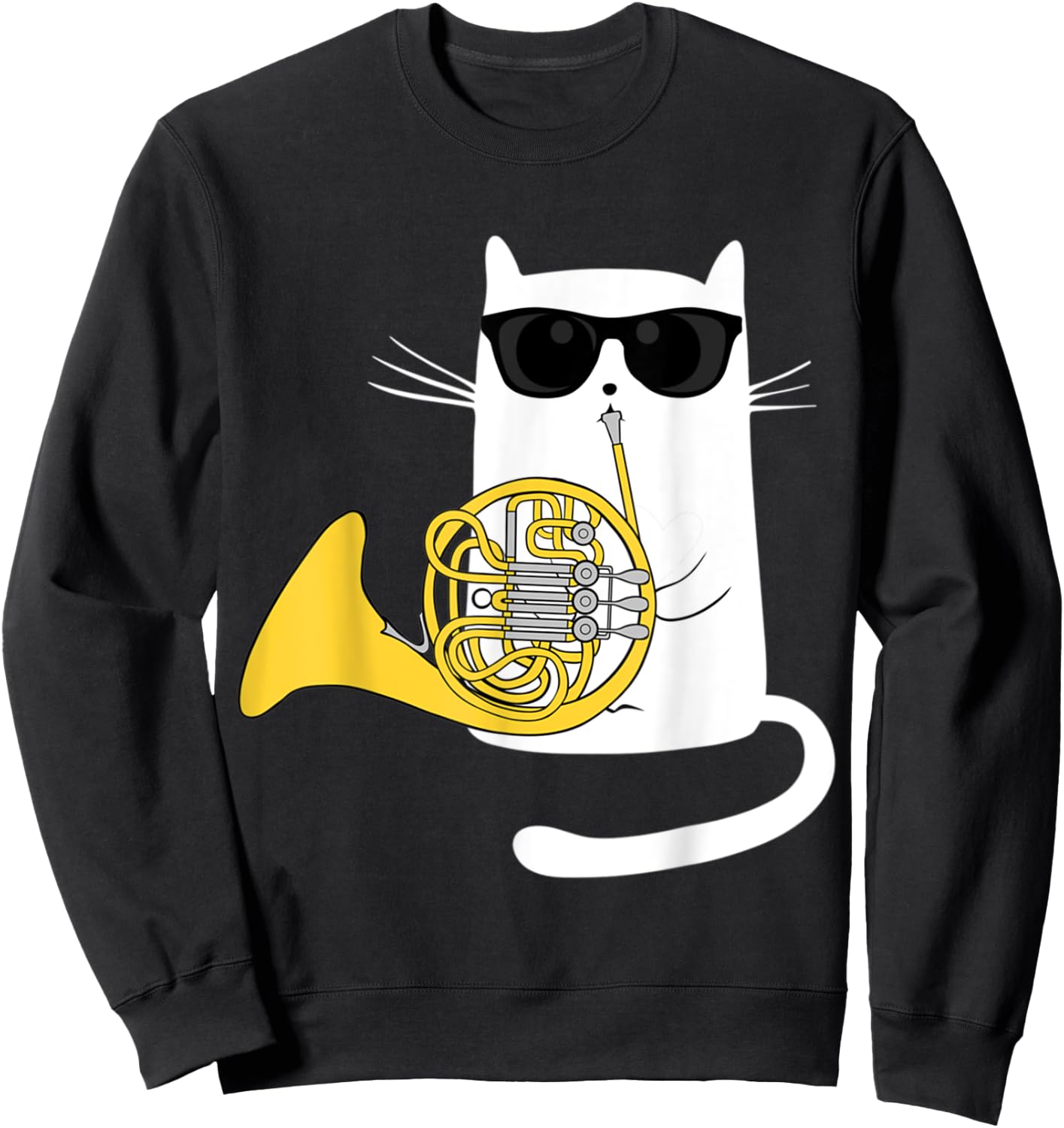 Jazz Cat Playing French Horn - Cool Smooth Sweatshirt - Sweatshirt | Black