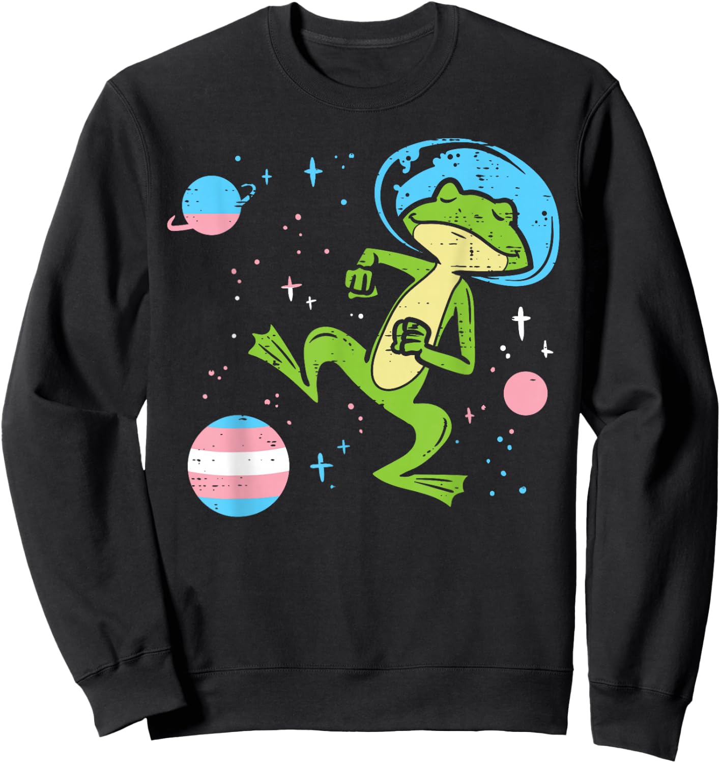 Dancing Astronaut Frog Transgender Planets Trans Pride Flag Sweatshirt - Sweatshirt | Black
