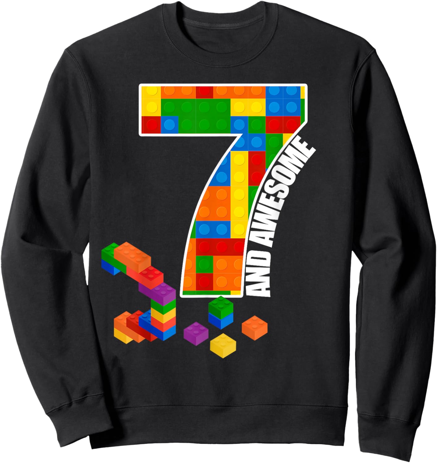 Building Blocks Bricks 7 Years Old Awesome Birthday Boy Sweatshirt - Sweatshirt | Black
