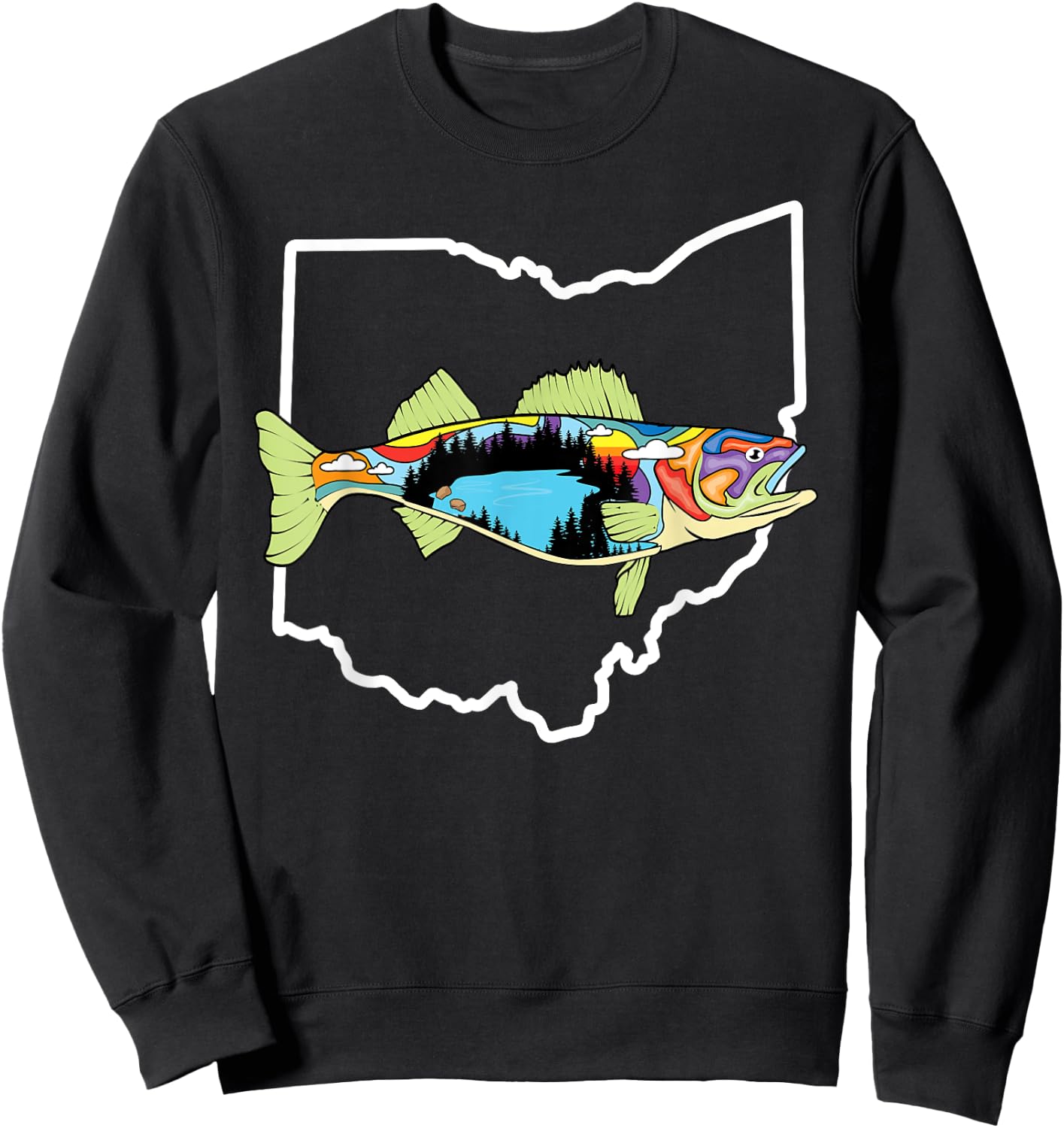 Ohio Map Walleye Fishing Freshwater Fisherman Walleye Fish Sweatshirt - Sweatshirt | Black