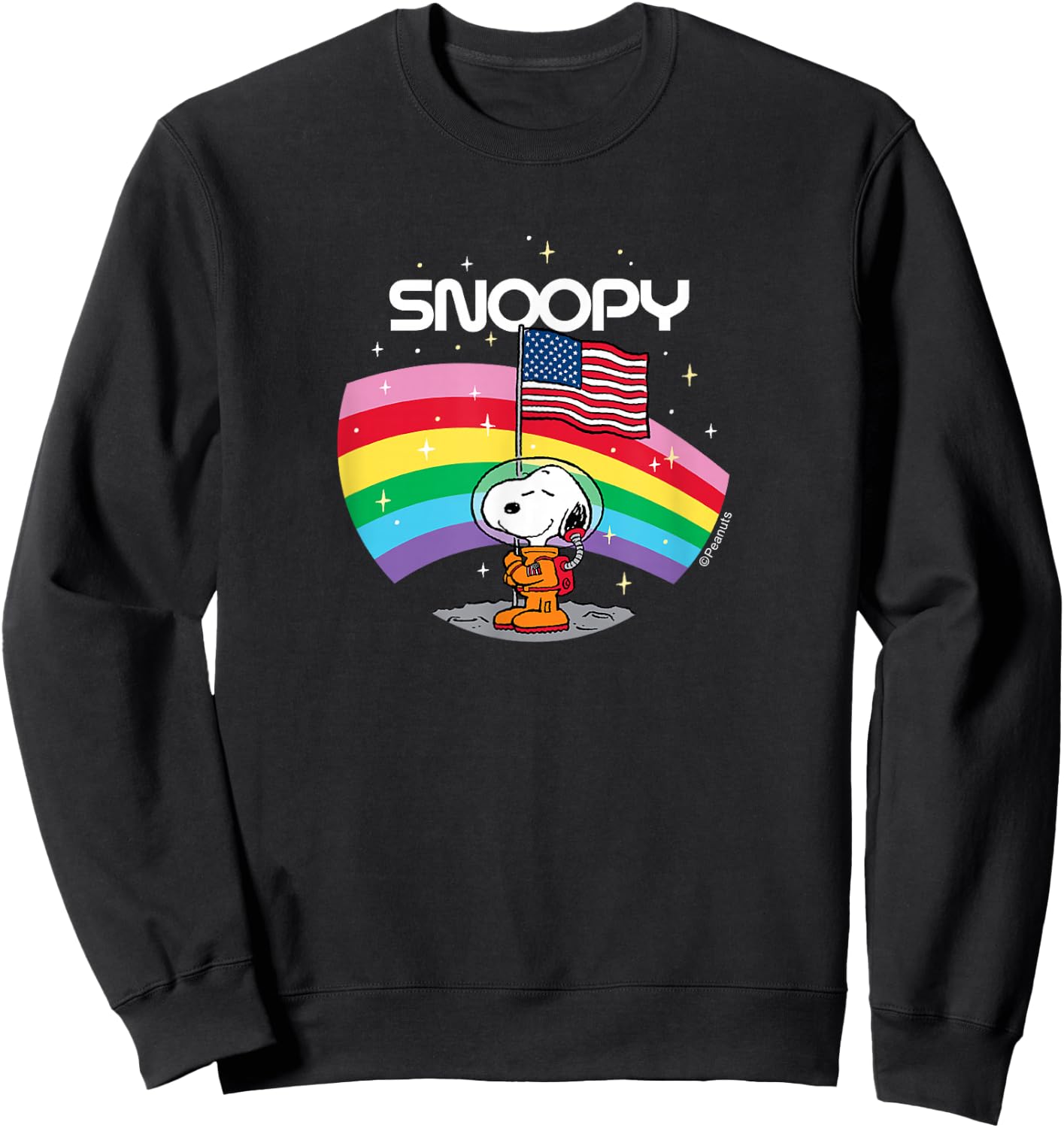Peanuts - Snoopy Rainbow Space Beagle Badge with USA Flag Sweatshirt - Sweatshirt | Black