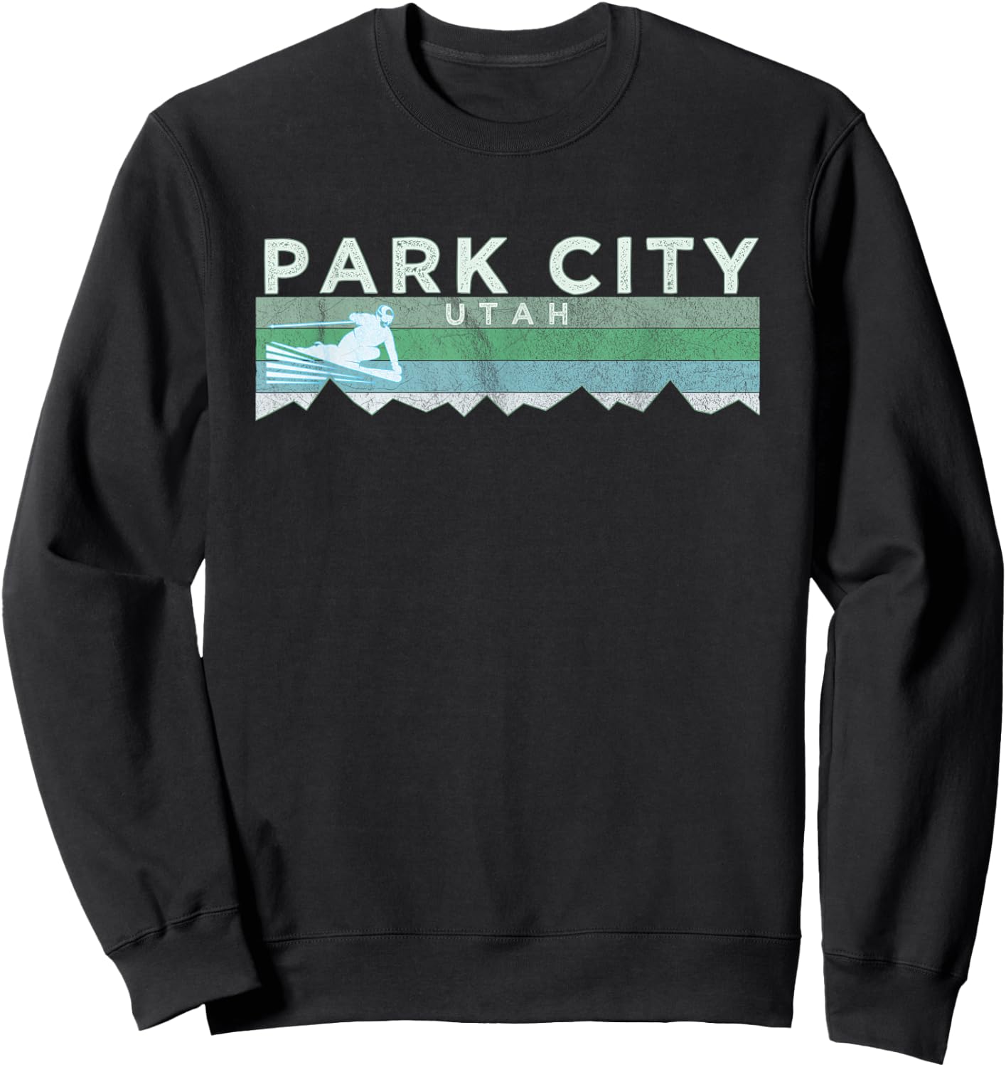 Retro Park City, Utah Distressed Skiing Sweatshirt - Sweatshirt | Black