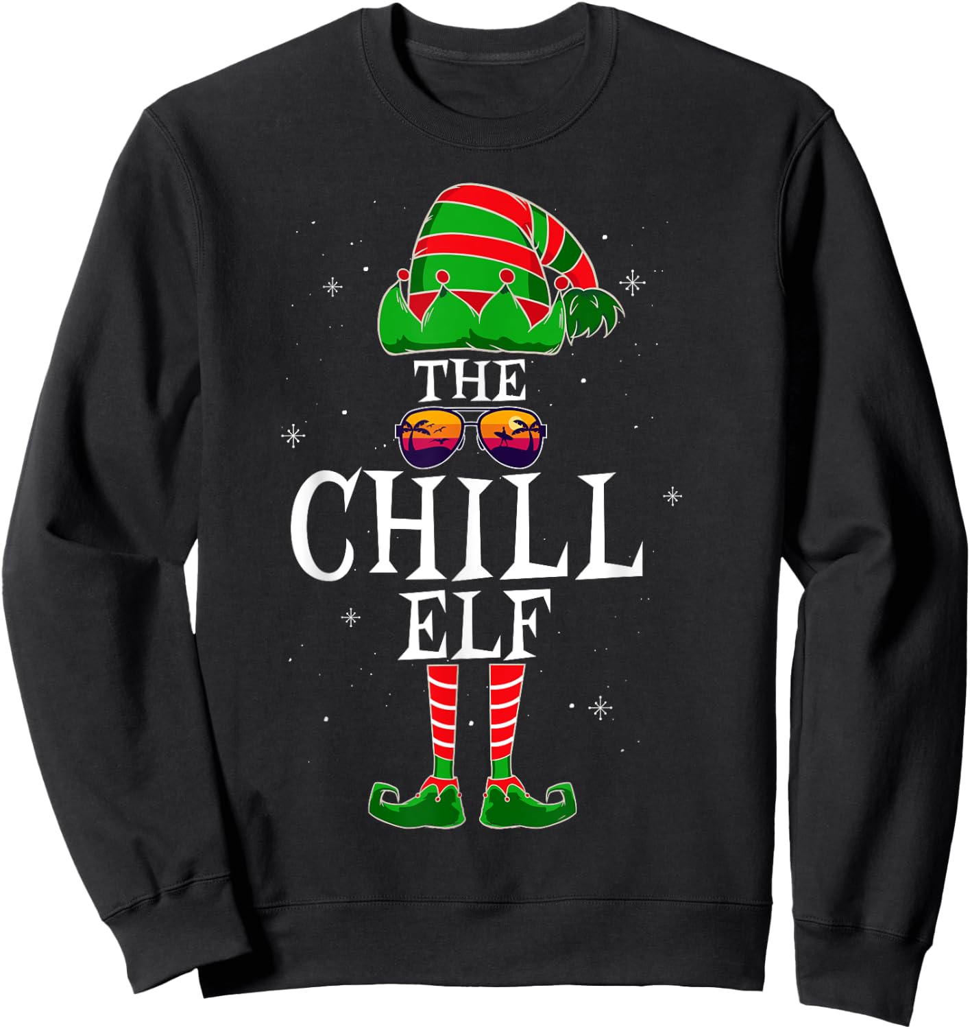 The Chill Elf Group Matching Family Christmas Holiday Funny Sweatshirt - Sweatshirt | Black