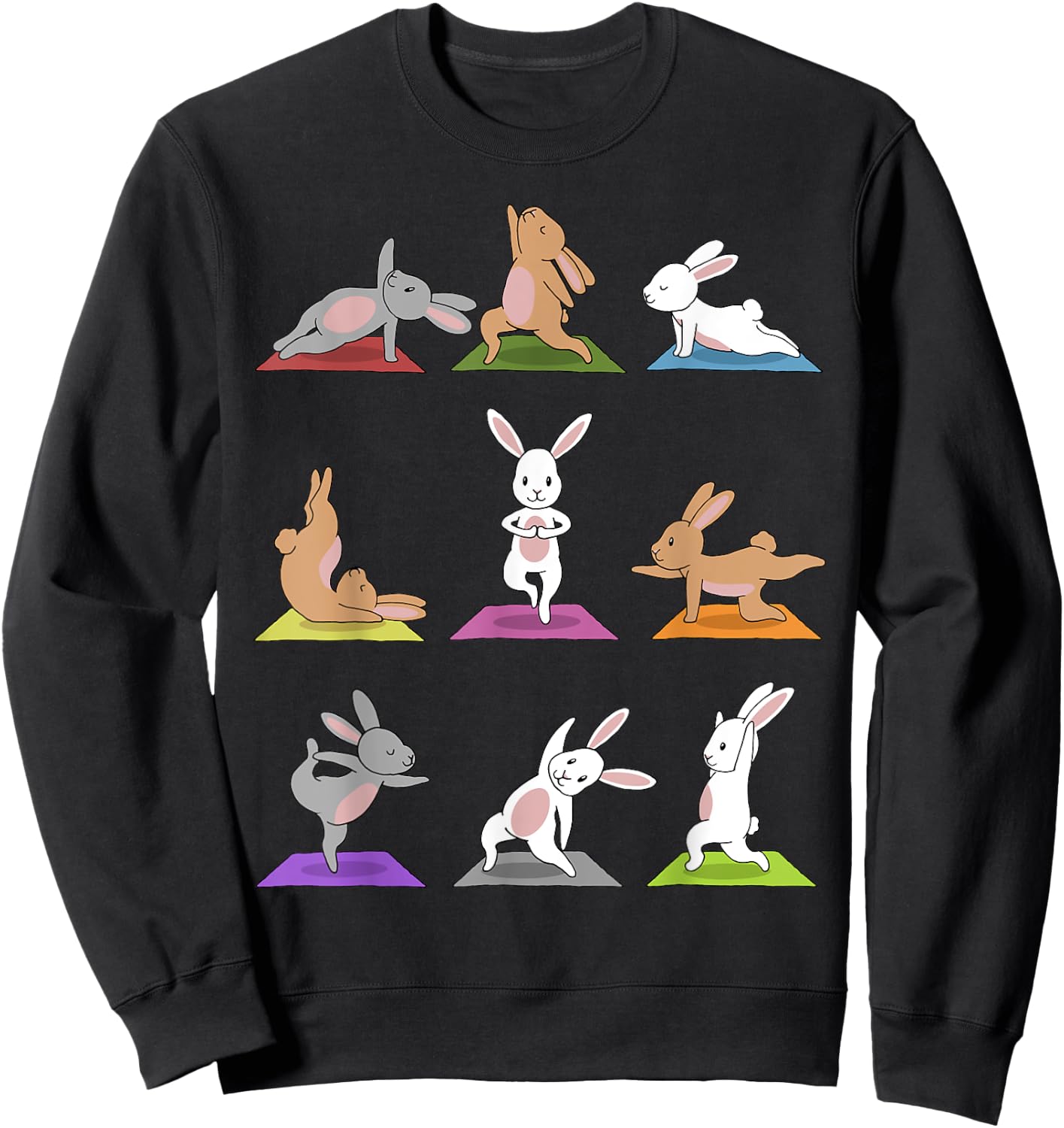 Bunny Yoga Funny Rabbits In Yoga Poses On Meditation Mats Sweatshirt - Sweatshirt | Black