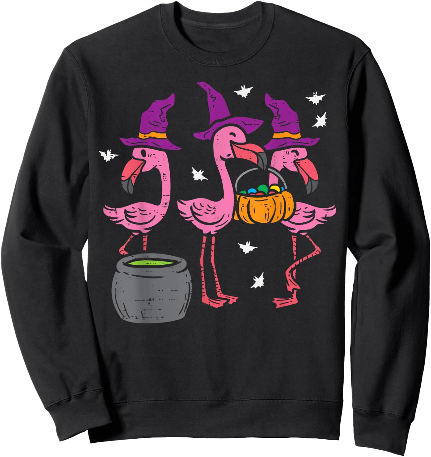 Witch Flamingos Animal Bird Flamingoween Halloween Women Sweatshirt - Sweatshirt | Black