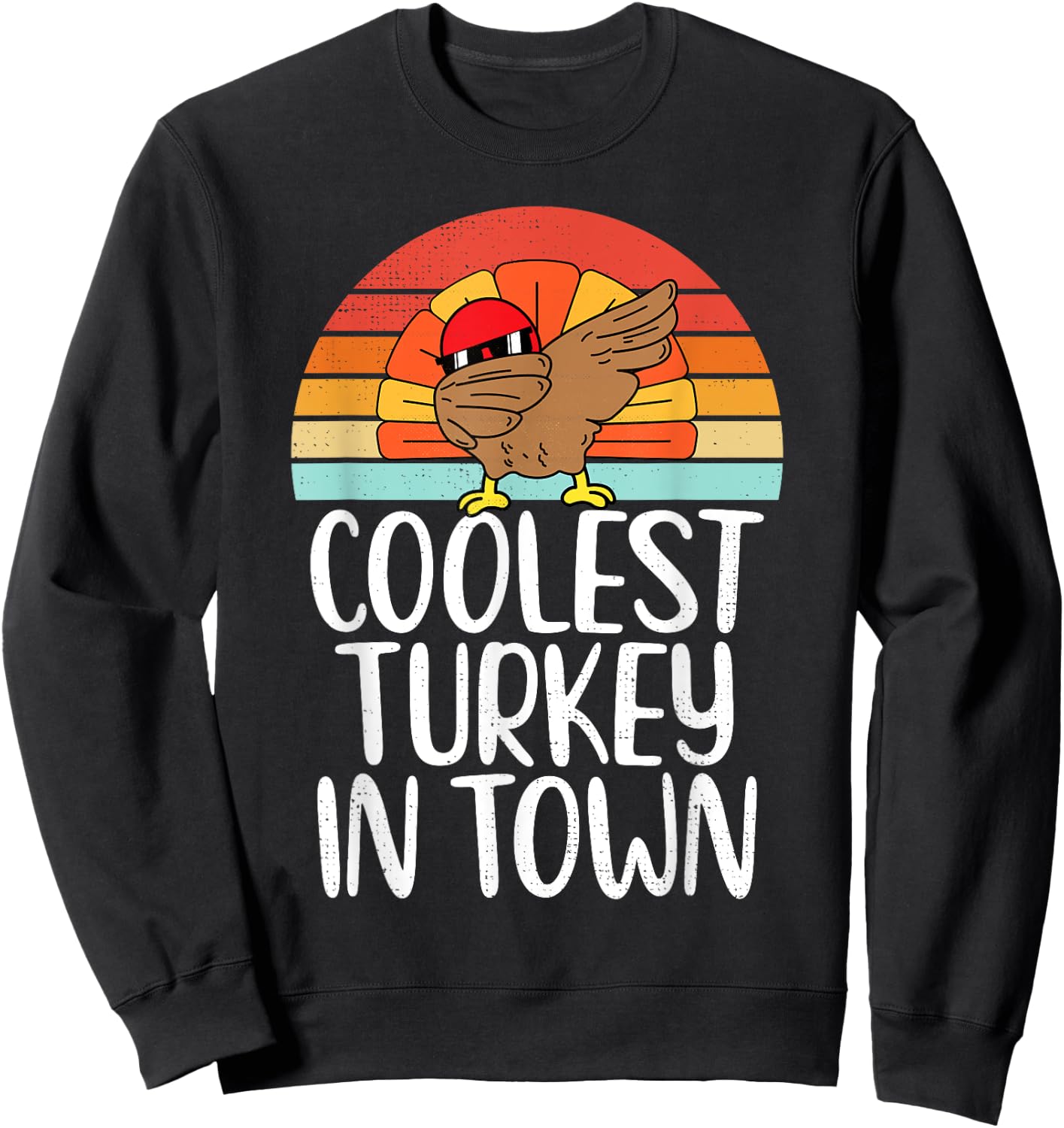 Coolest Turkey In Town Dabbing Turkey Thanksgiving Day Boys Sweatshirt - Sweatshirt | Black