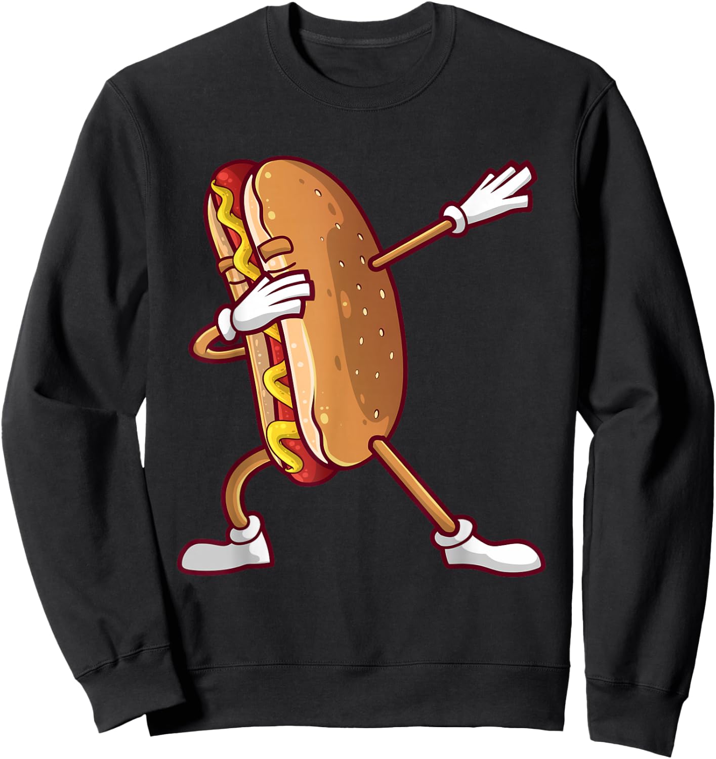 Cute Dabbing Hot Dog Design for Kids Men Women Dancing Food Small Sweatshirt - Sweatshirt | Black