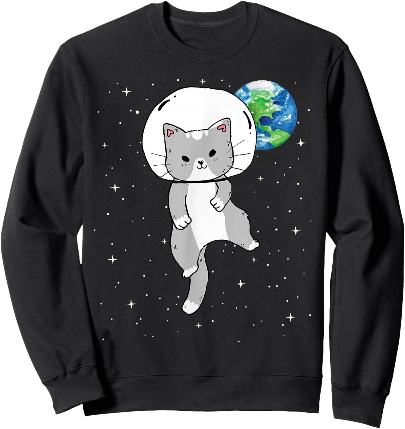 Funny Cute Cat in Space Catstronaut Milky Way Galaxy Earth Women Kids Sweatshirt - Sweatshirt | Black