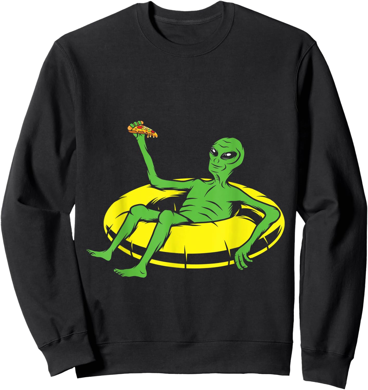 Funny Alien Eating Pizza In Swimming Pool Sweatshirt - Sweatshirt | Black
