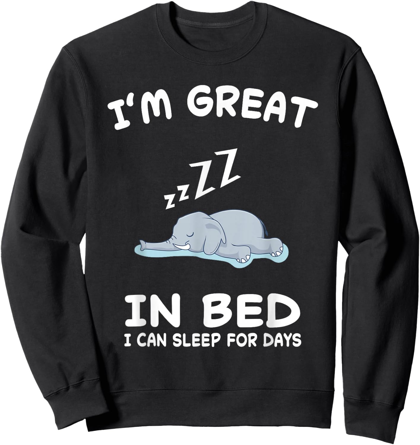 Elephant Elephants Nap Sleep Sleeping Pajama Nightgown Sweatshirt - Sweatshirt | Black