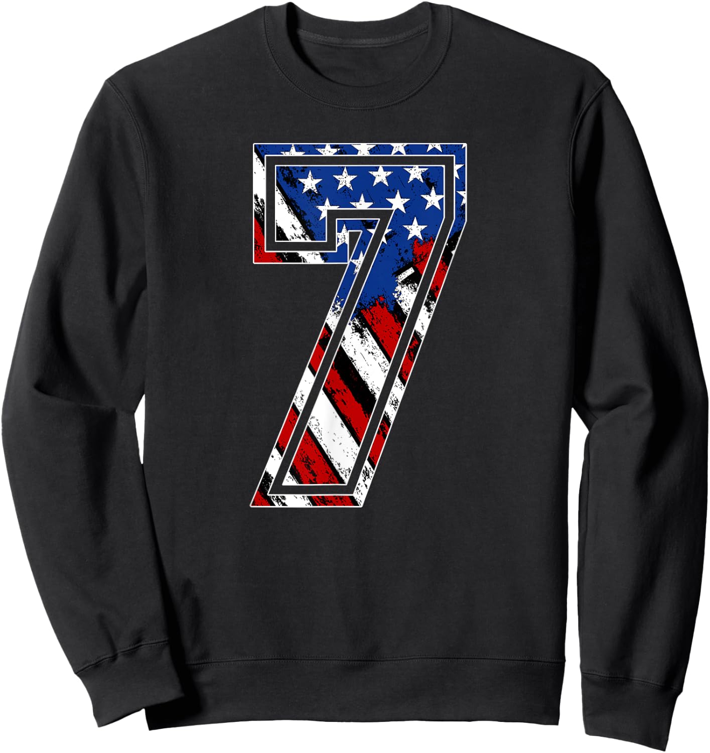 Number 7 Red White and Blue American Flag #7 Jersey Shirt Sweatshirt - Sweatshirt | Black