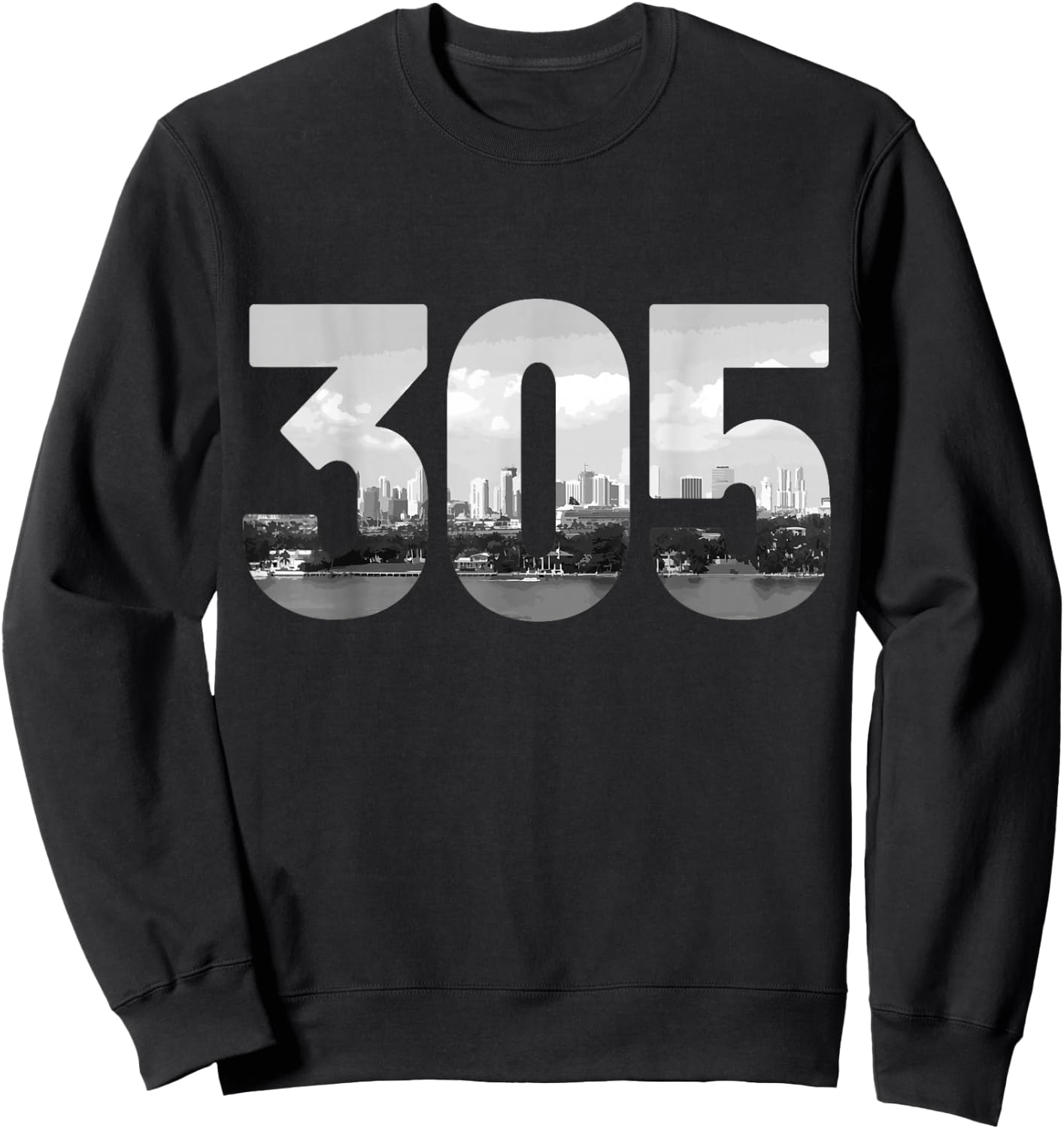 Miami 305 Area Code Skyline Florida Vintage Sweatshirt - Sweatshirt | Black