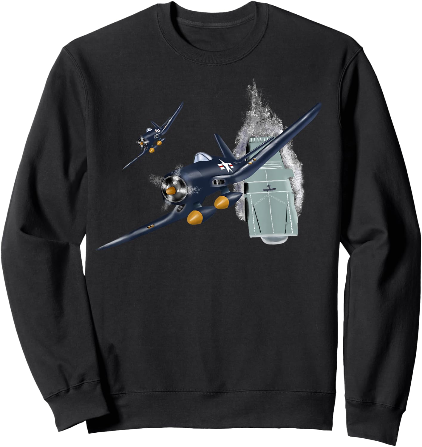 Military F&L Design Co. WW2 Planes Warbirds F4U Corsair Aircraft Carrier Sweatshirt - Sweatshirt | Black