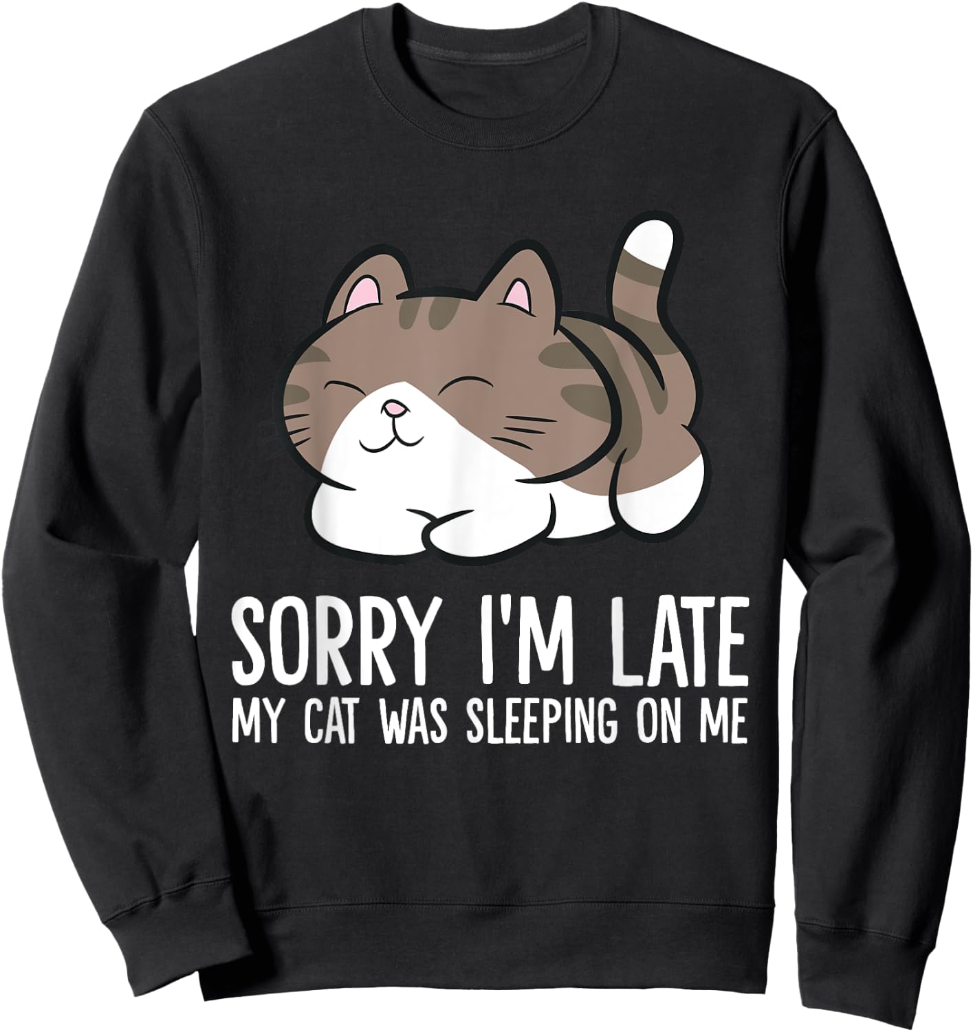 Sorry I'm Late My Cat Was Sleeping On Me Kitten Cute Cat Men Women Girls Kids Sweatshirt - Sweatshirt | Black
